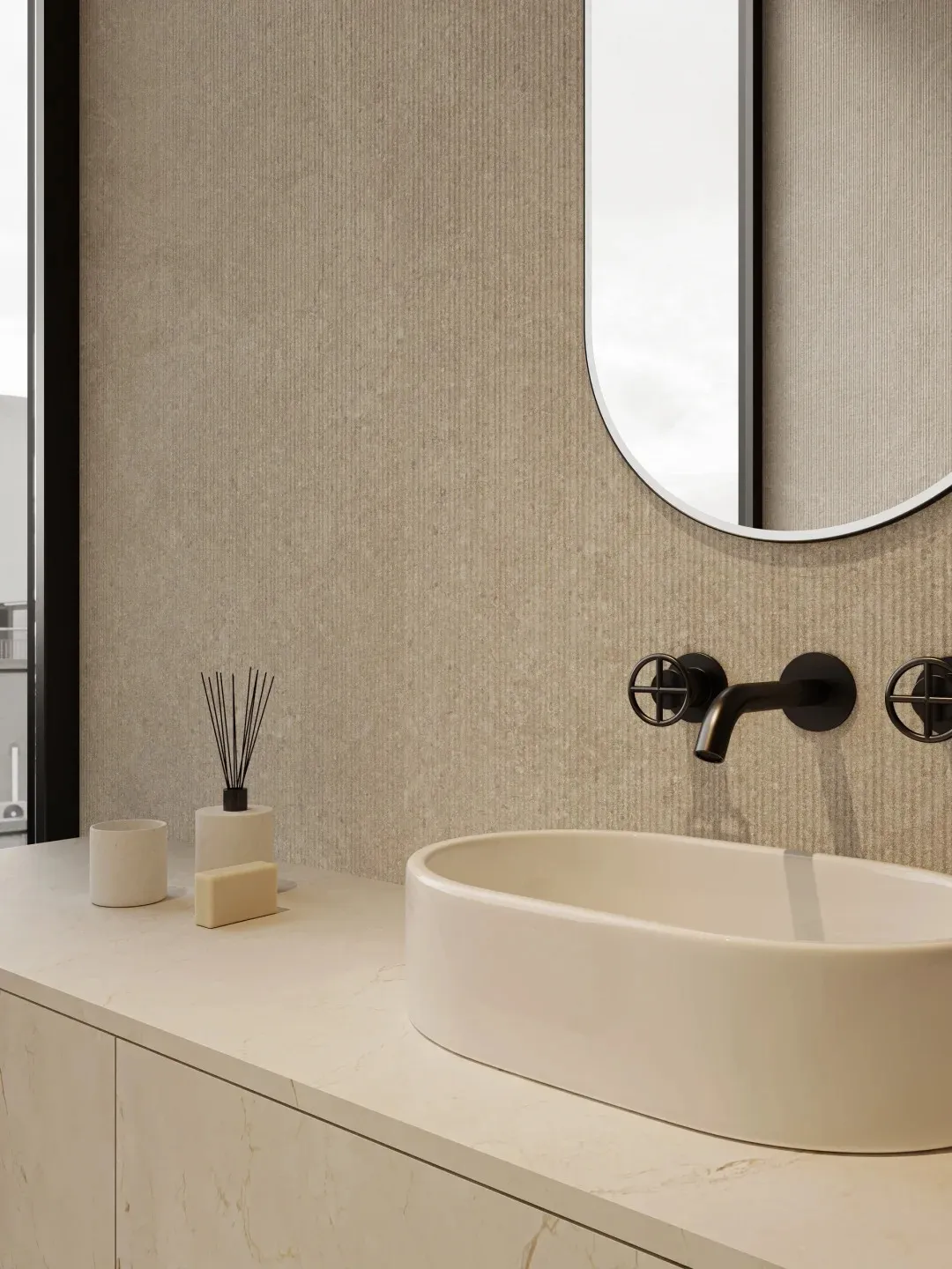 Warm Beige Fluted Limestone Molded Antique Finish Wall & Floor Tile