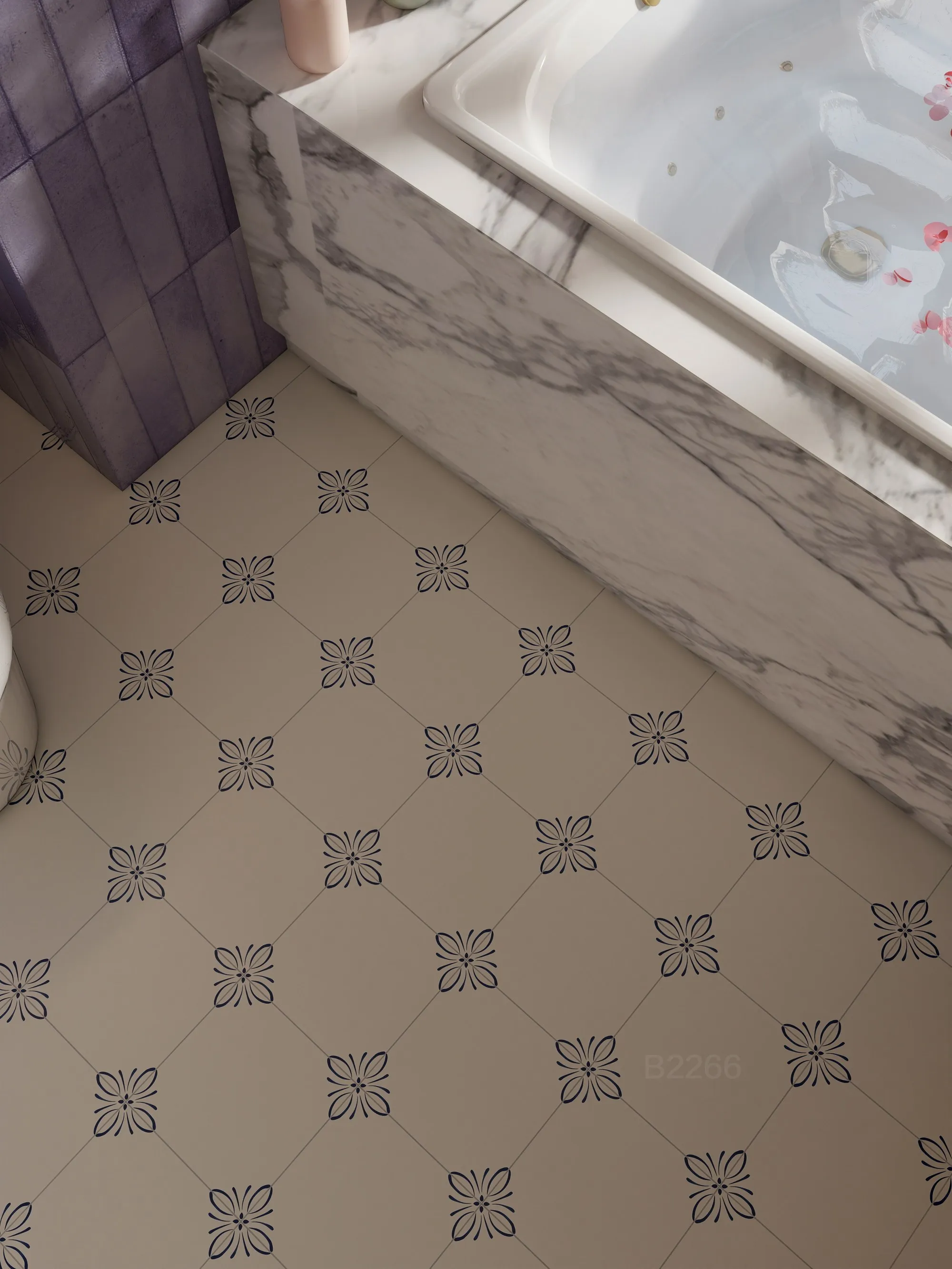 Beige Blue Floral Decorative Tile for Wall & Floor