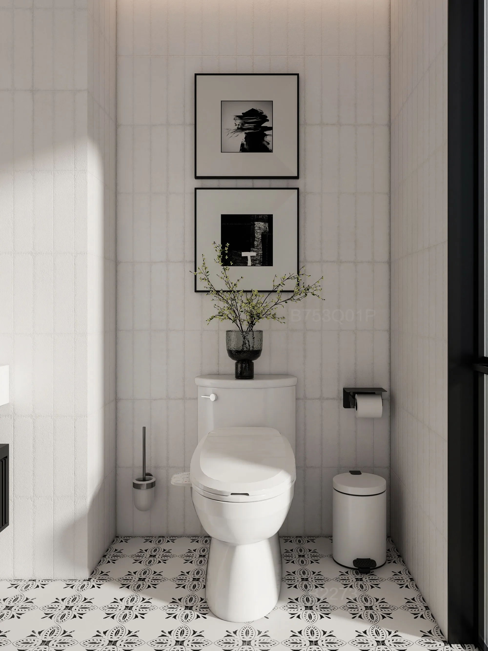 Black White Floral Decorative Tile for Wall