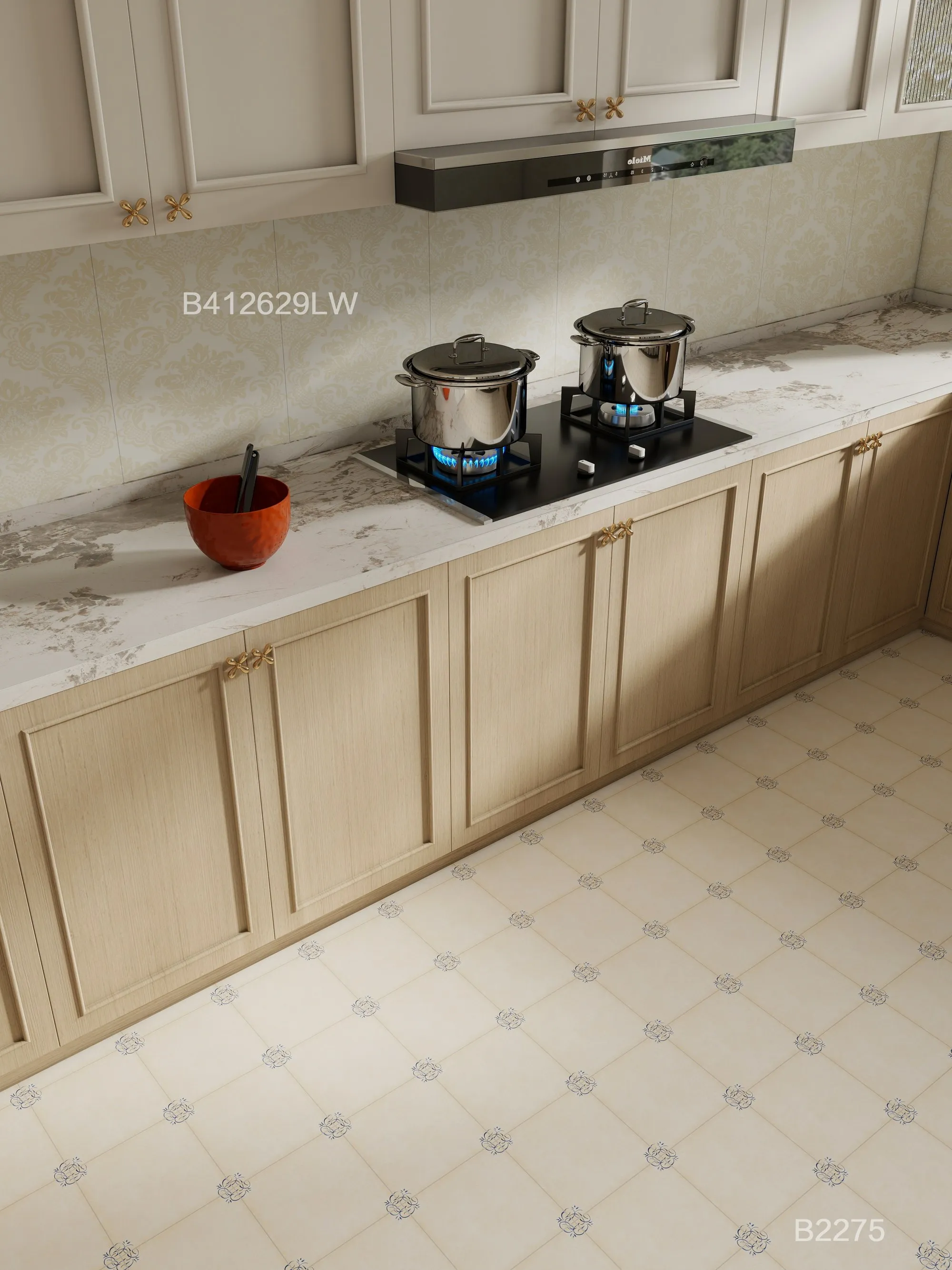 Cream Blue Floral Decorative Tile for Wall & Floor