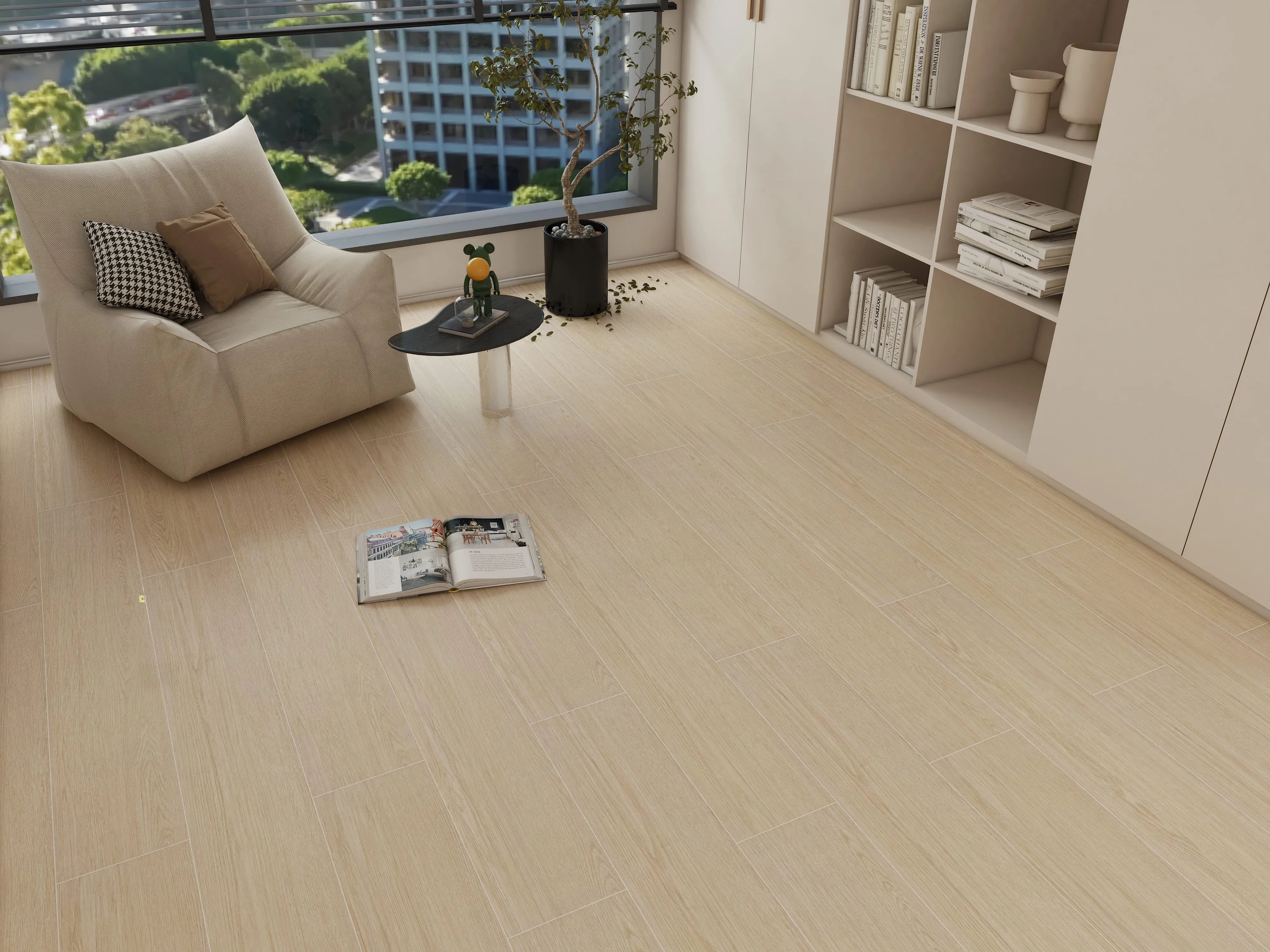 Light Beige Natural Oak Wood-Look Porcelain Tile for Wall and Floor