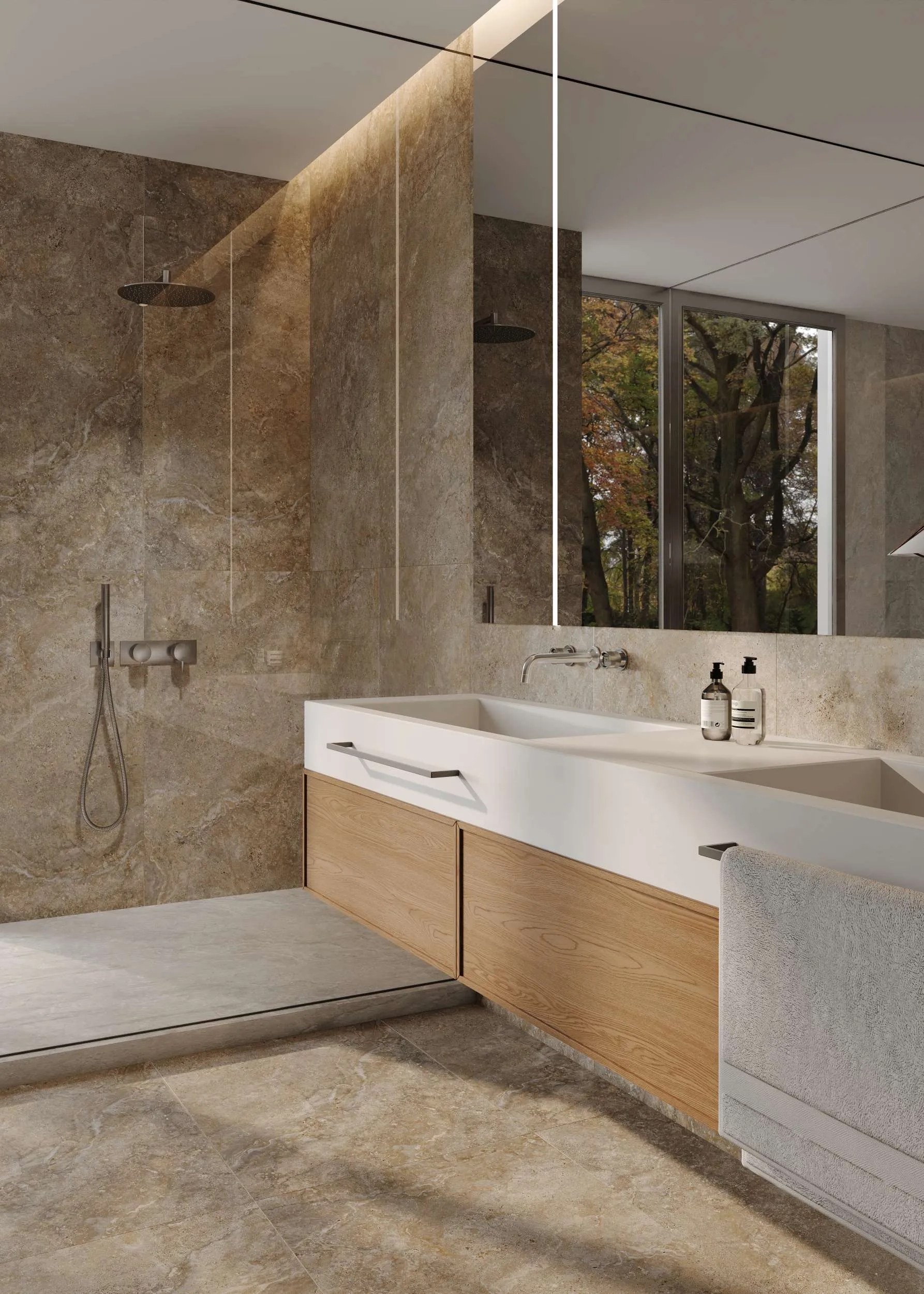 Taupe Beige Travertine Stone-Look Wall & Floor Tile