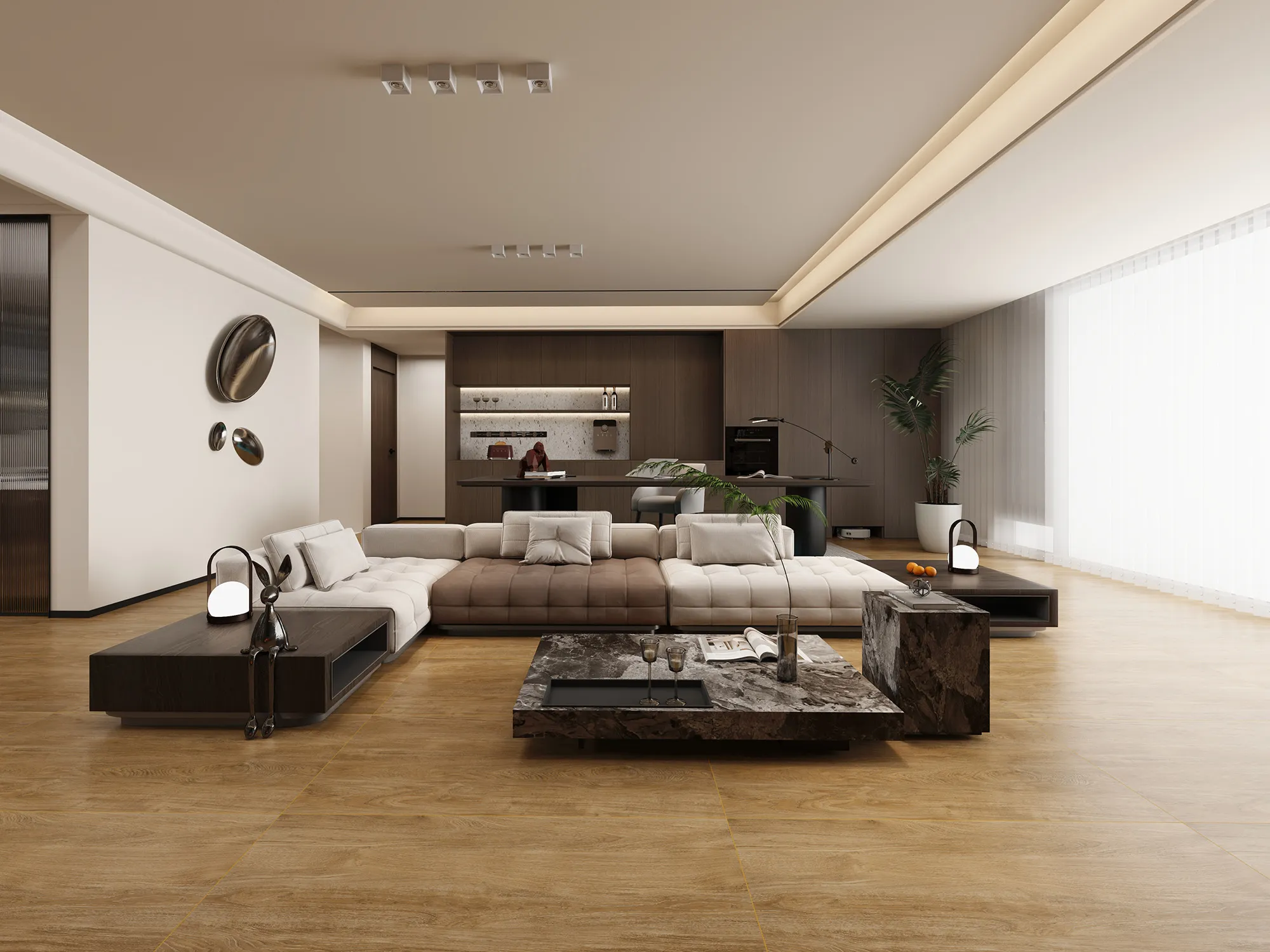 Warm Brown Oak Wood-Look Porcelain Tile for Wall and Floor