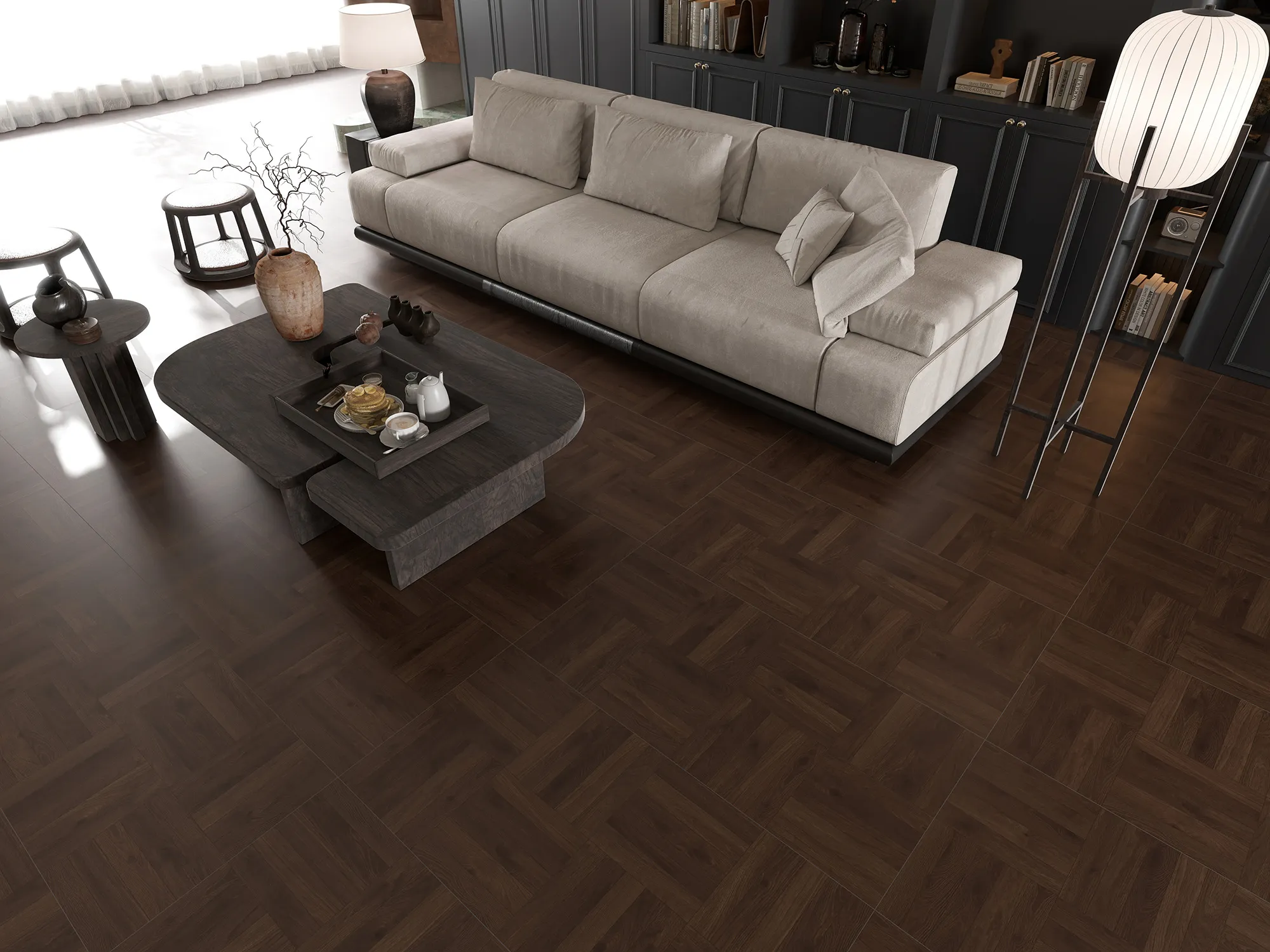 Espresso Brown Oak Wood-Look Porcelain Tile for Wall and Floor