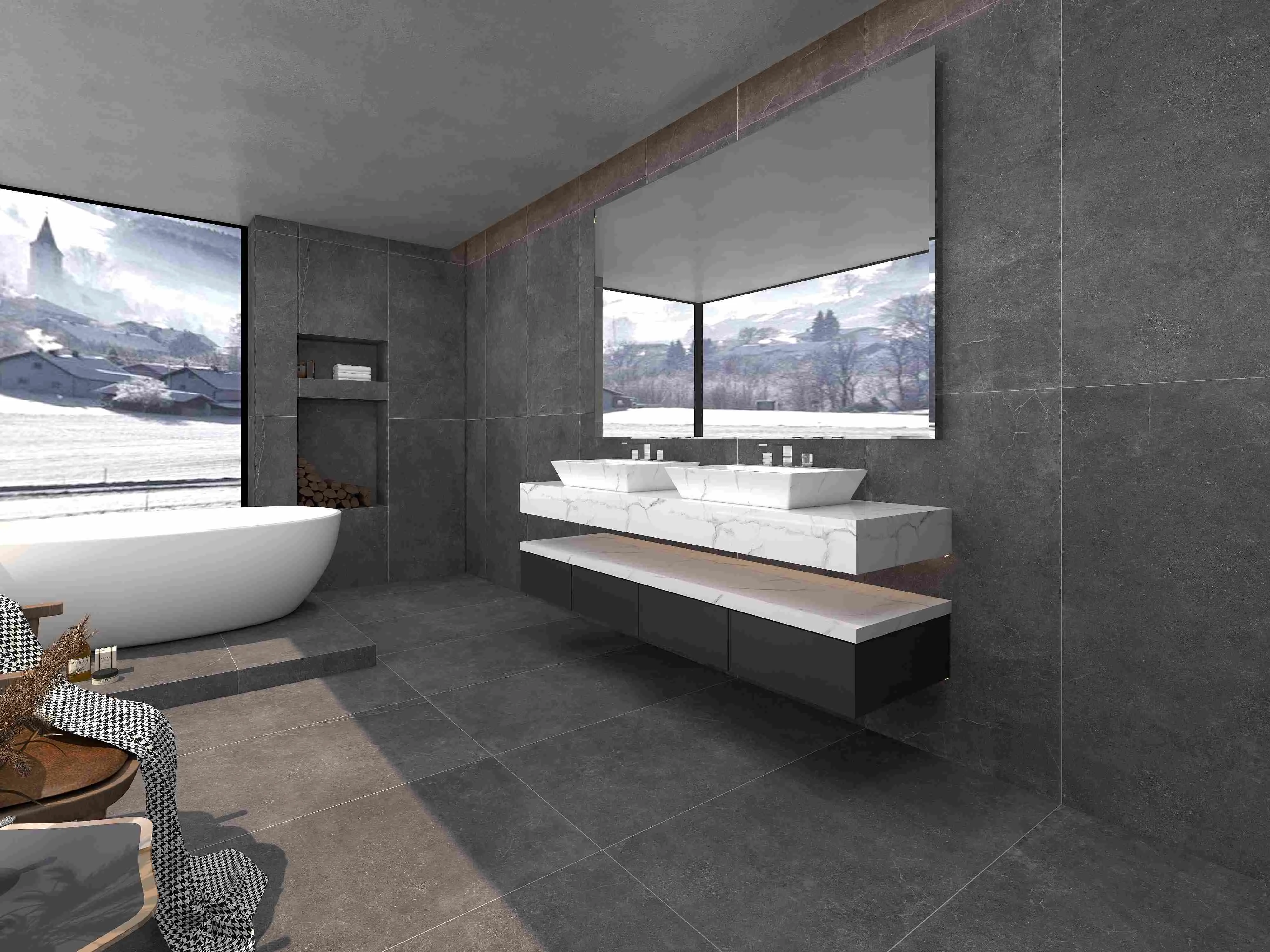 Charcoal Grey Concrete-Look Cement Wall & Floor Tile