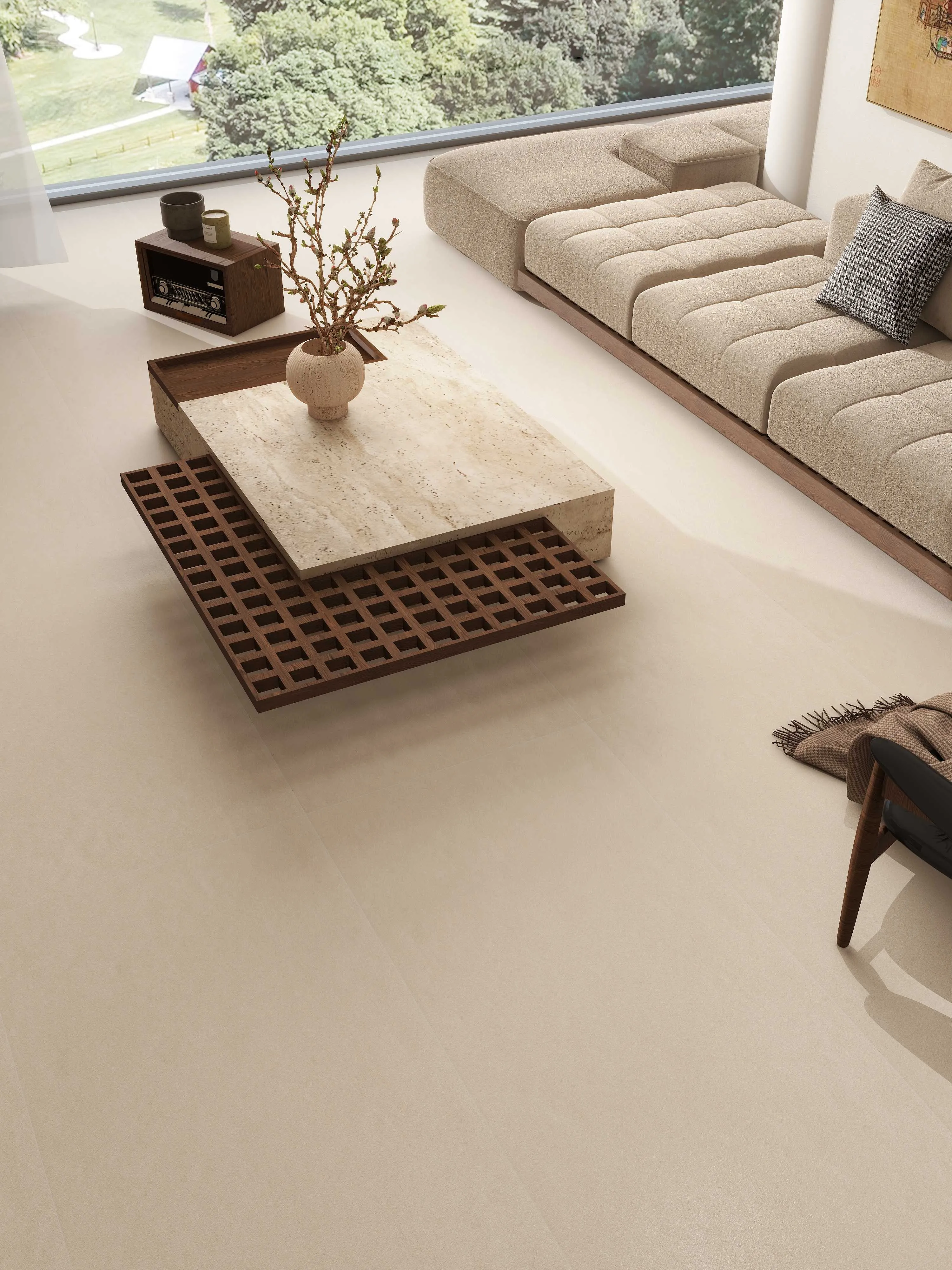 Warm Ivory Limestone-Inspired Cement-Look Porcelain Wall/Floor Tile