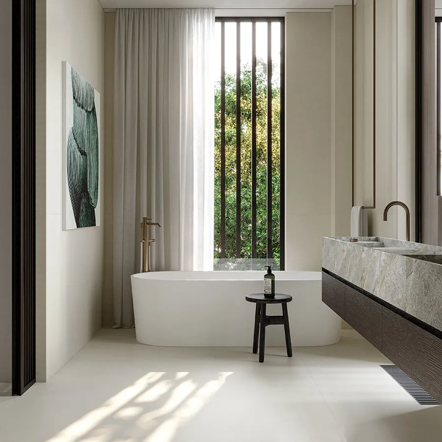 Ivory White Limestone Microcement-Look Tile for Wall and Floor