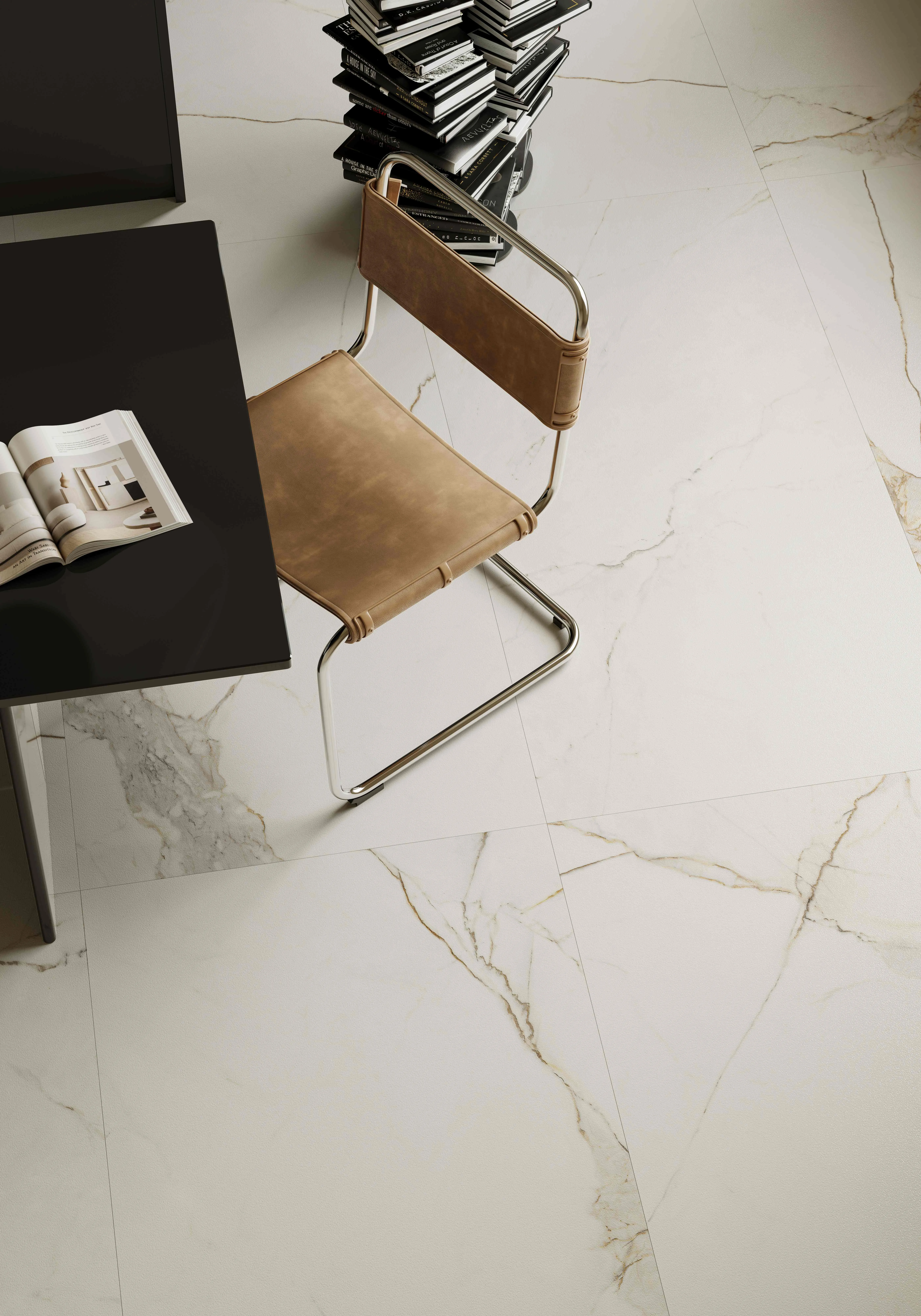 Warm White Calacatta Gold Marble-Look Porcelain Wall/Floor Tile
