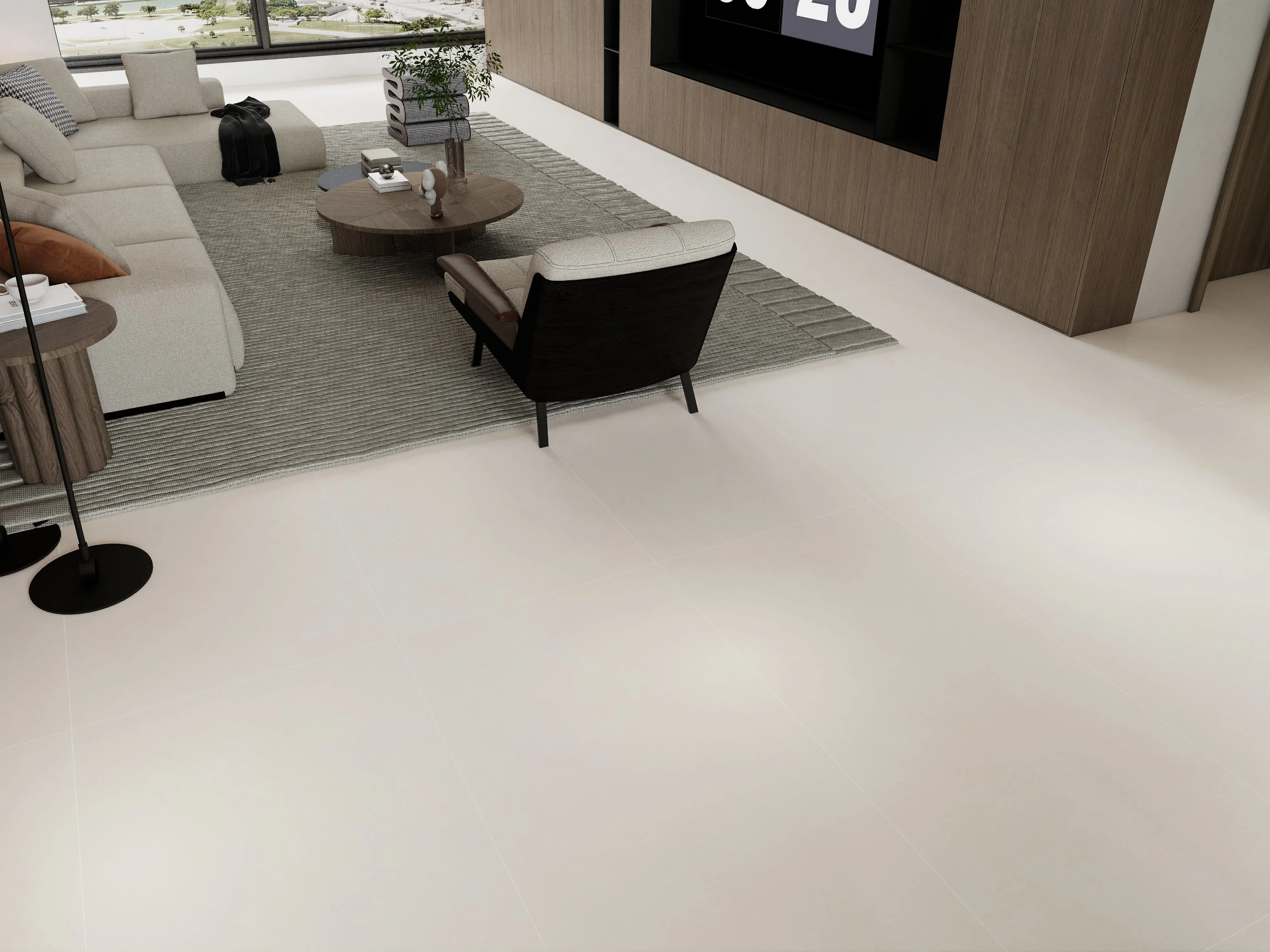 Light Warm Greige Limestone Cement-Look Porcelain Wall/Floor Tile