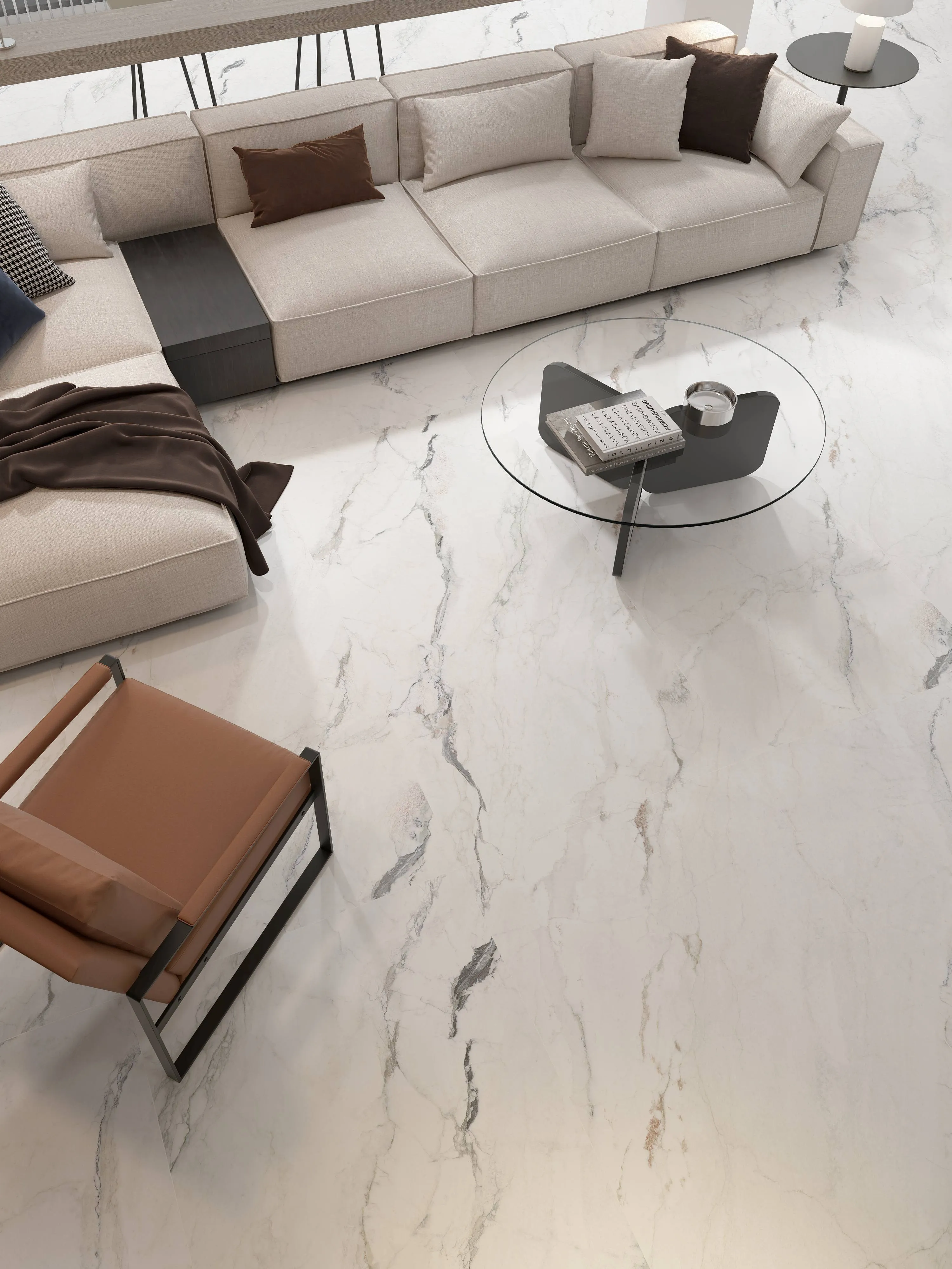 Warm White Calacatta Marble-Look Porcelain Wall/Floor Tile