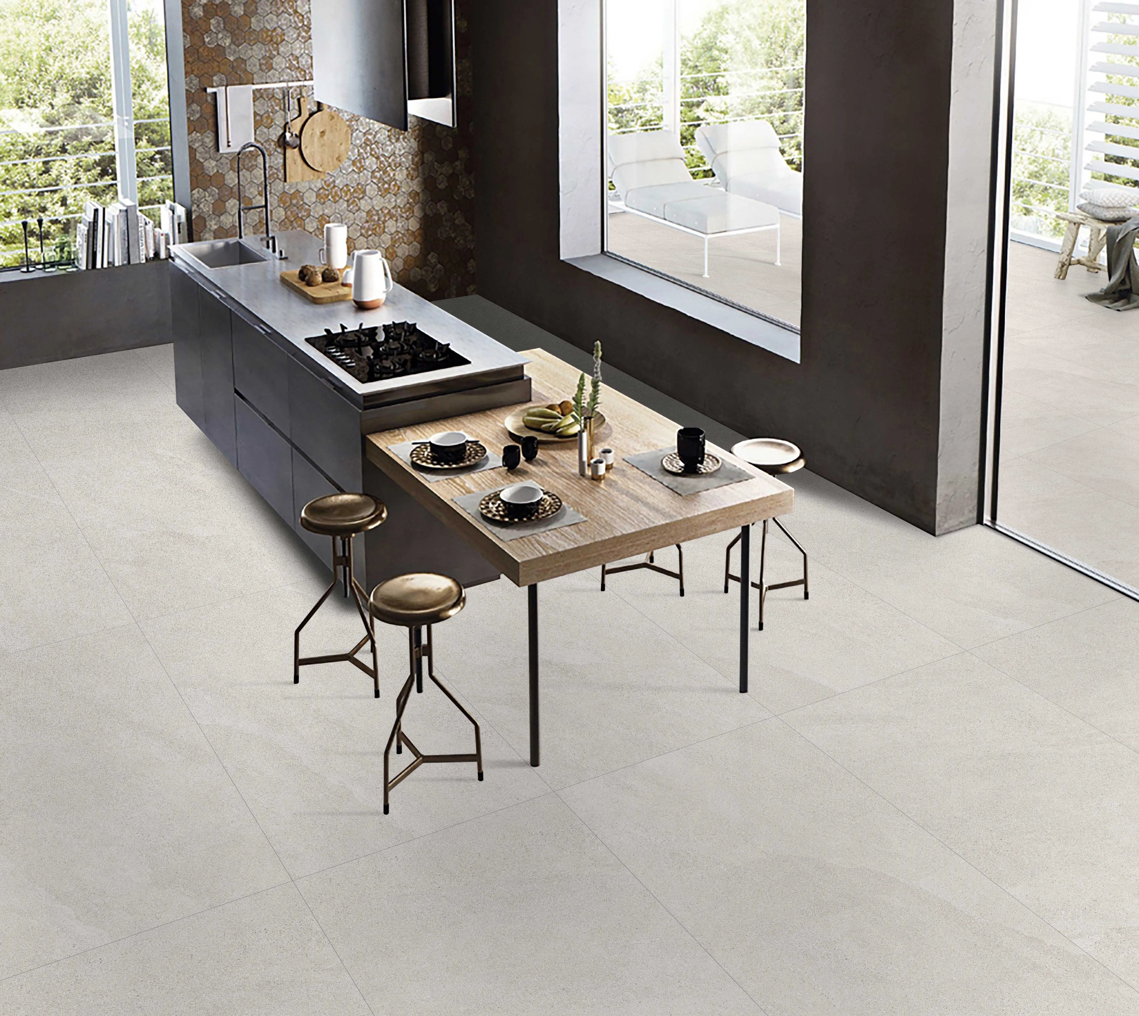 Soft Warm White Sandstone-Look Wall & Floor Porcelain Tile