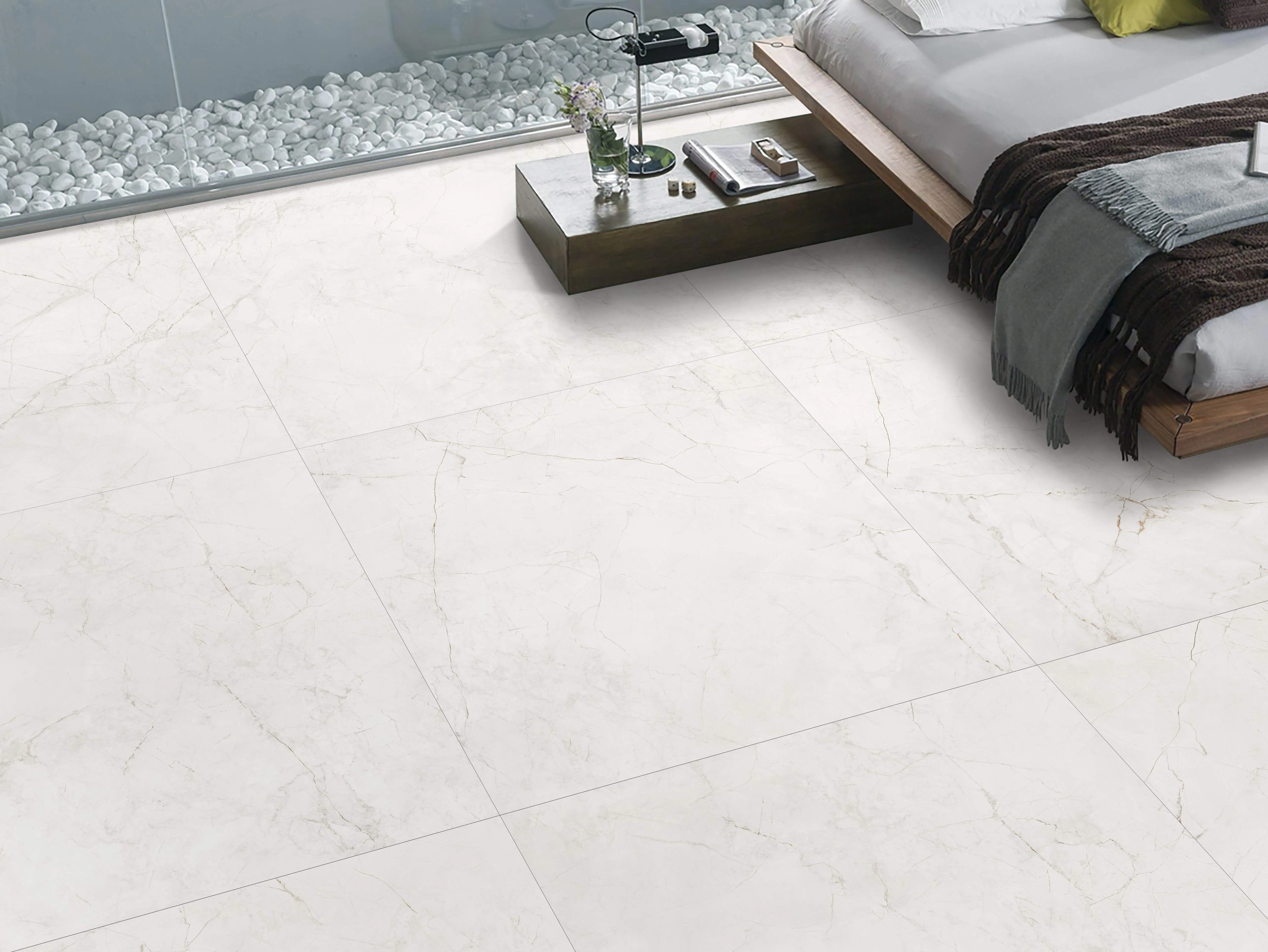 Ivory White Calacatta Marble Stone-Look Sintered Stone for Wall and Floor