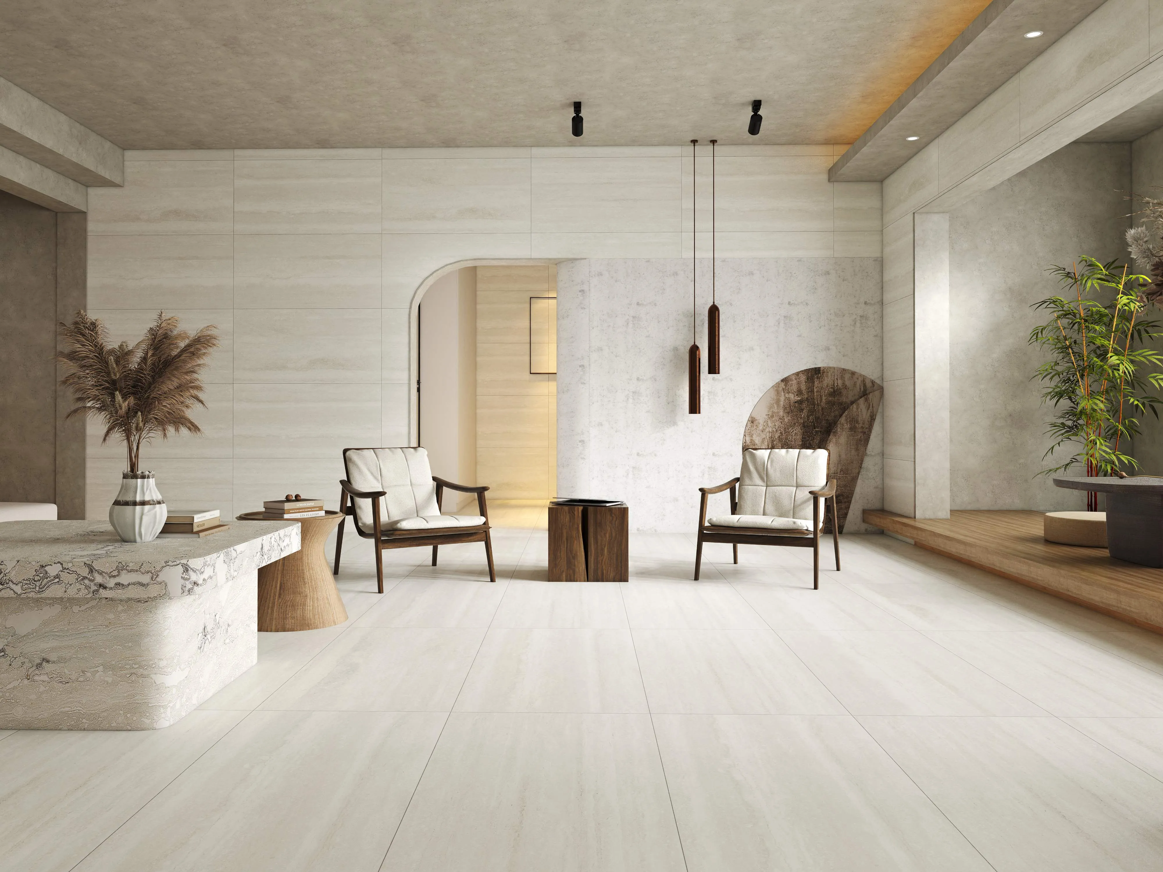 Ivory White Travertine-Look Wall & Floor Porcelain Tile