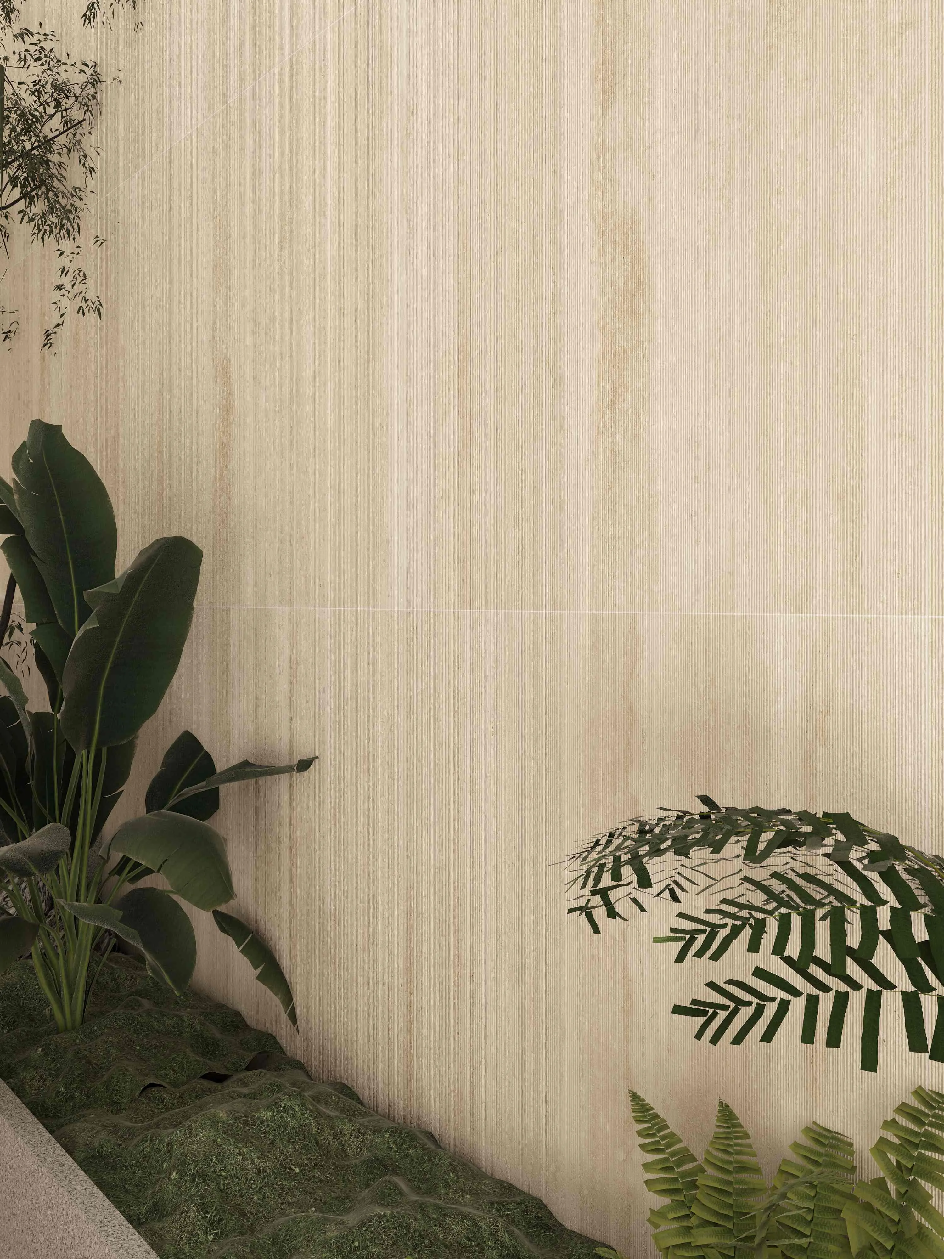 Cream Beige Fluted Travertine-Look Wall & Floor Porcelain Tile