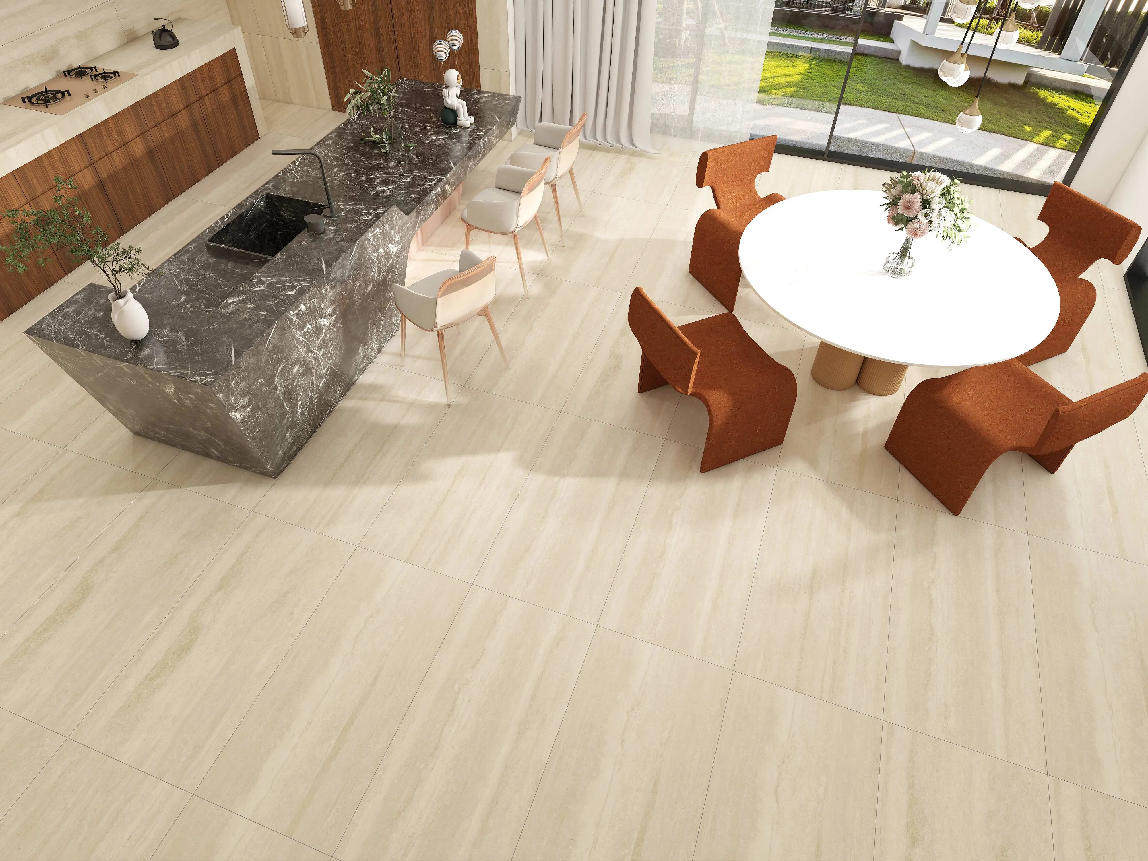 Cream Beige Travertine-Look Wall & Floor Porcelain Tile