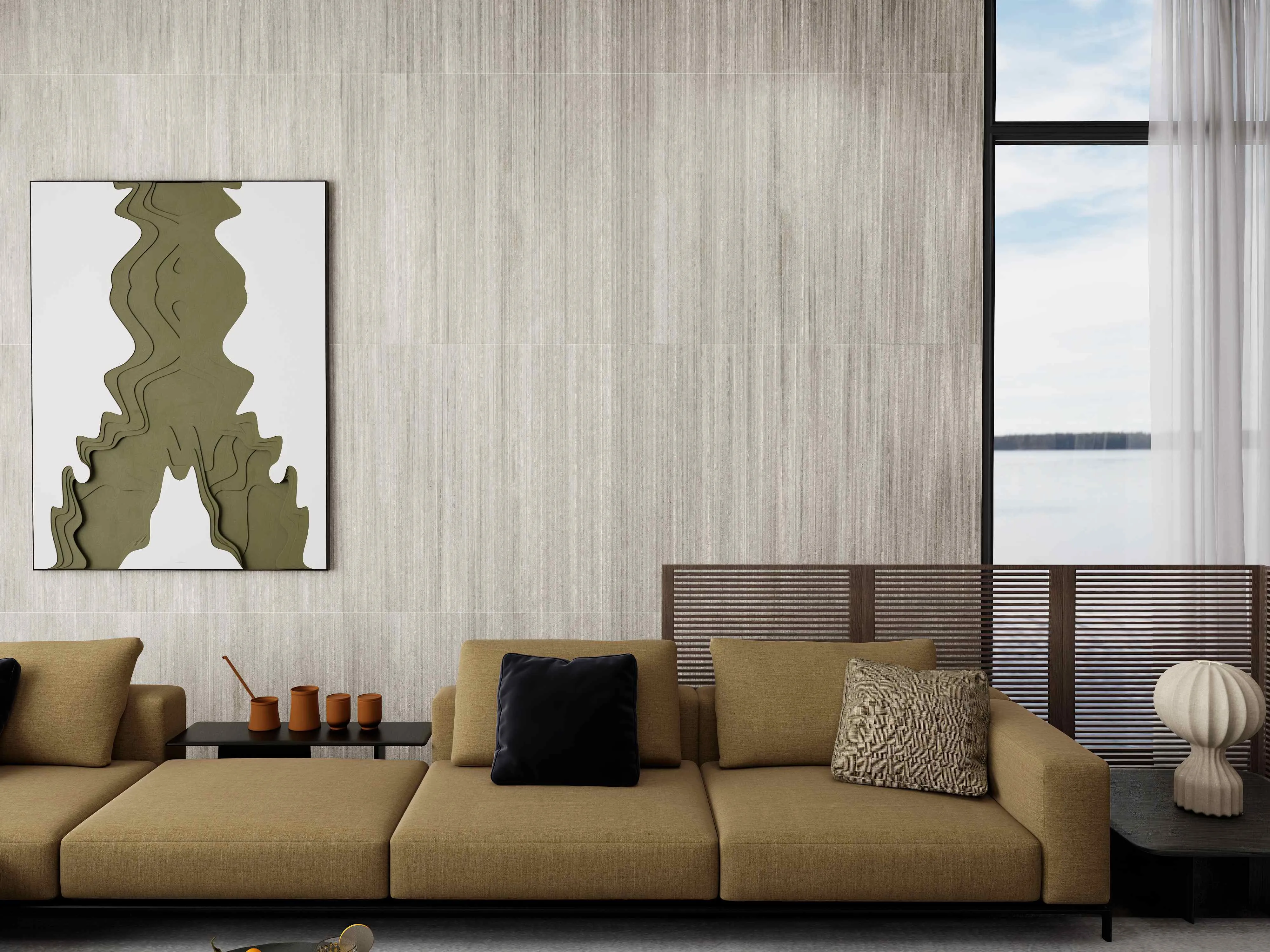 Mist Grey Fluted Travertine-Look Wall & Floor Porcelain Tile