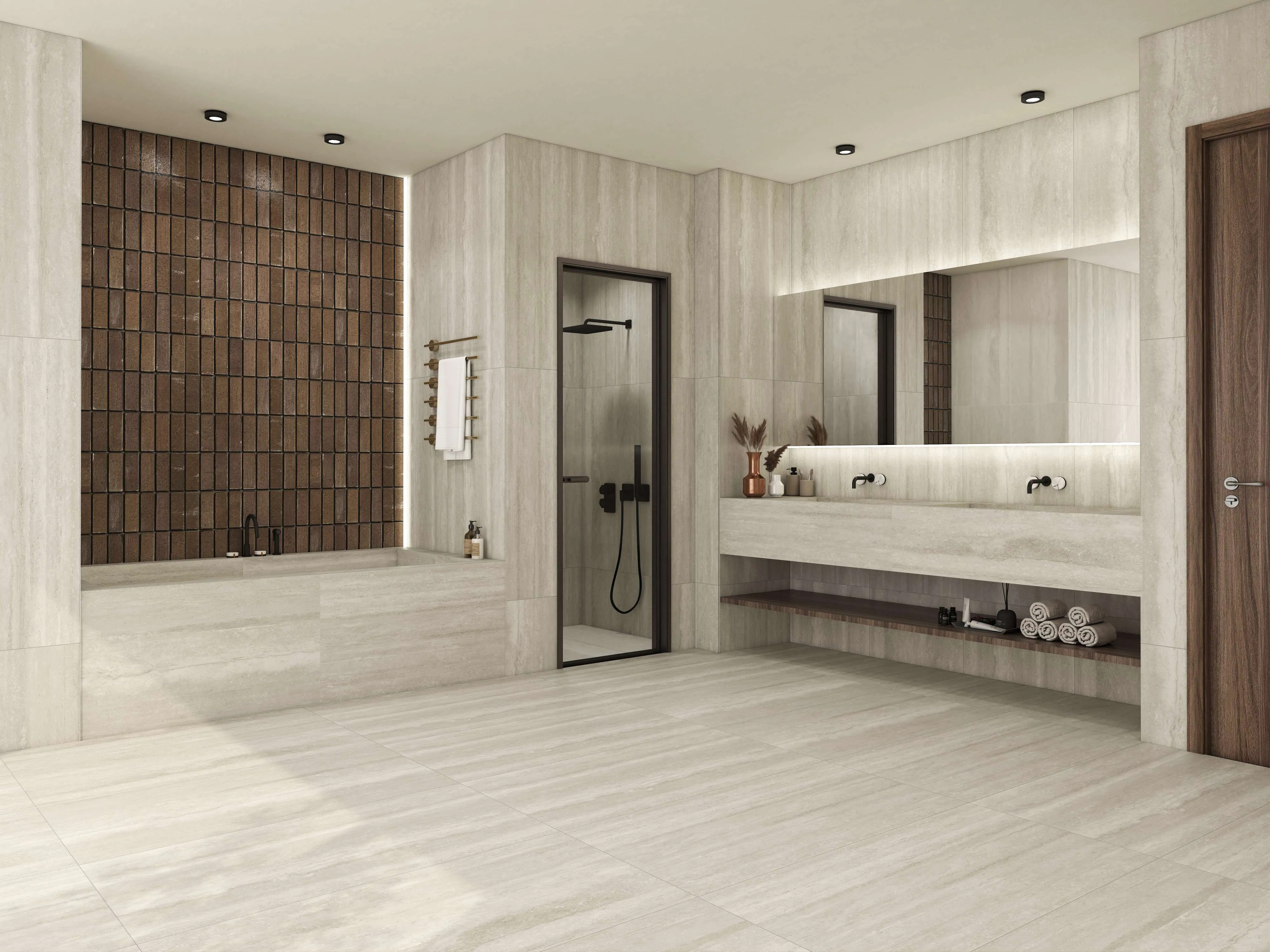 Ivory Beige Fluted Travertine-Look Wall & Floor Porcelain Tile