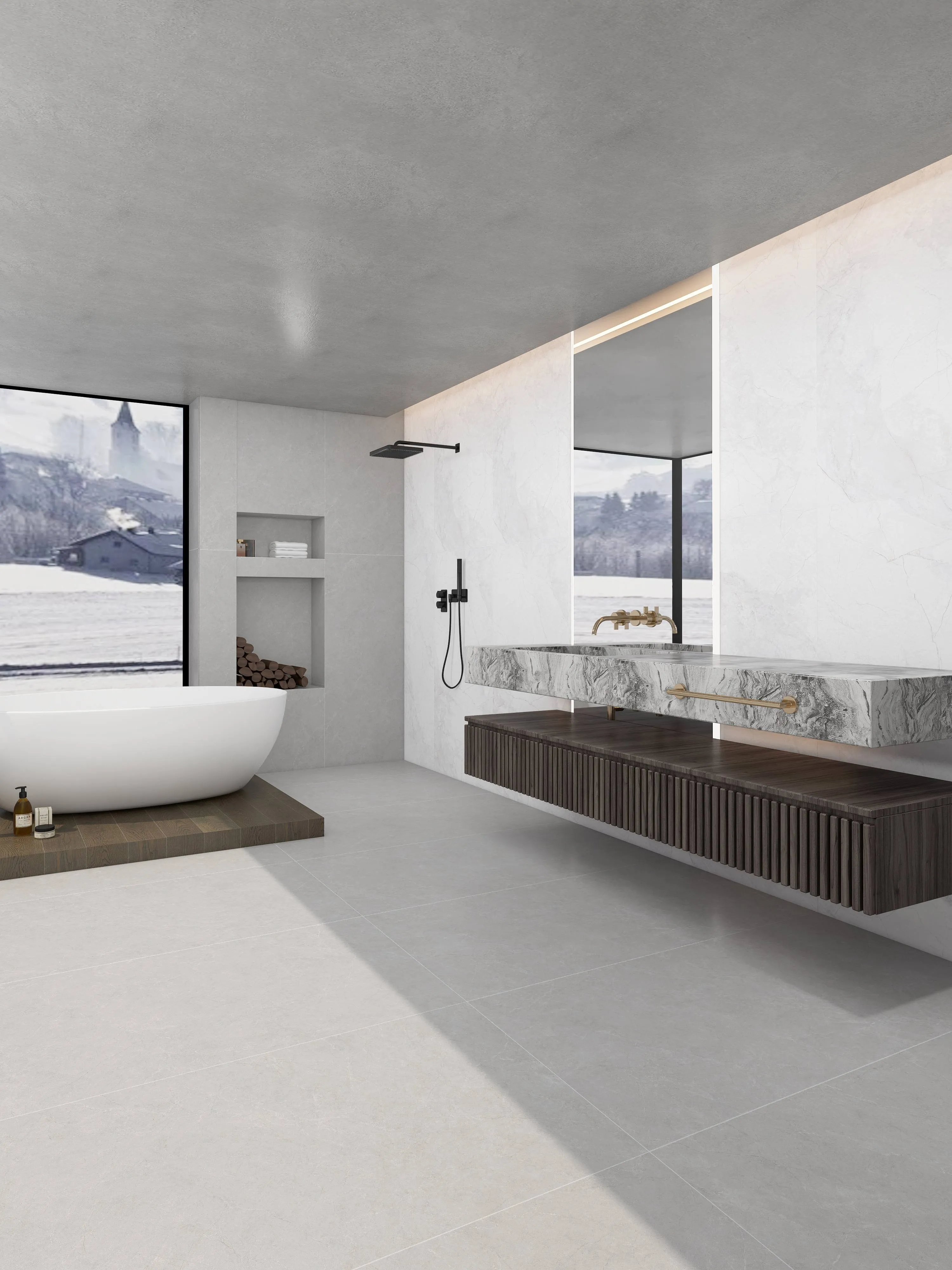 Misty White Sandstone-Look Porcelain Wall/Floor Tile