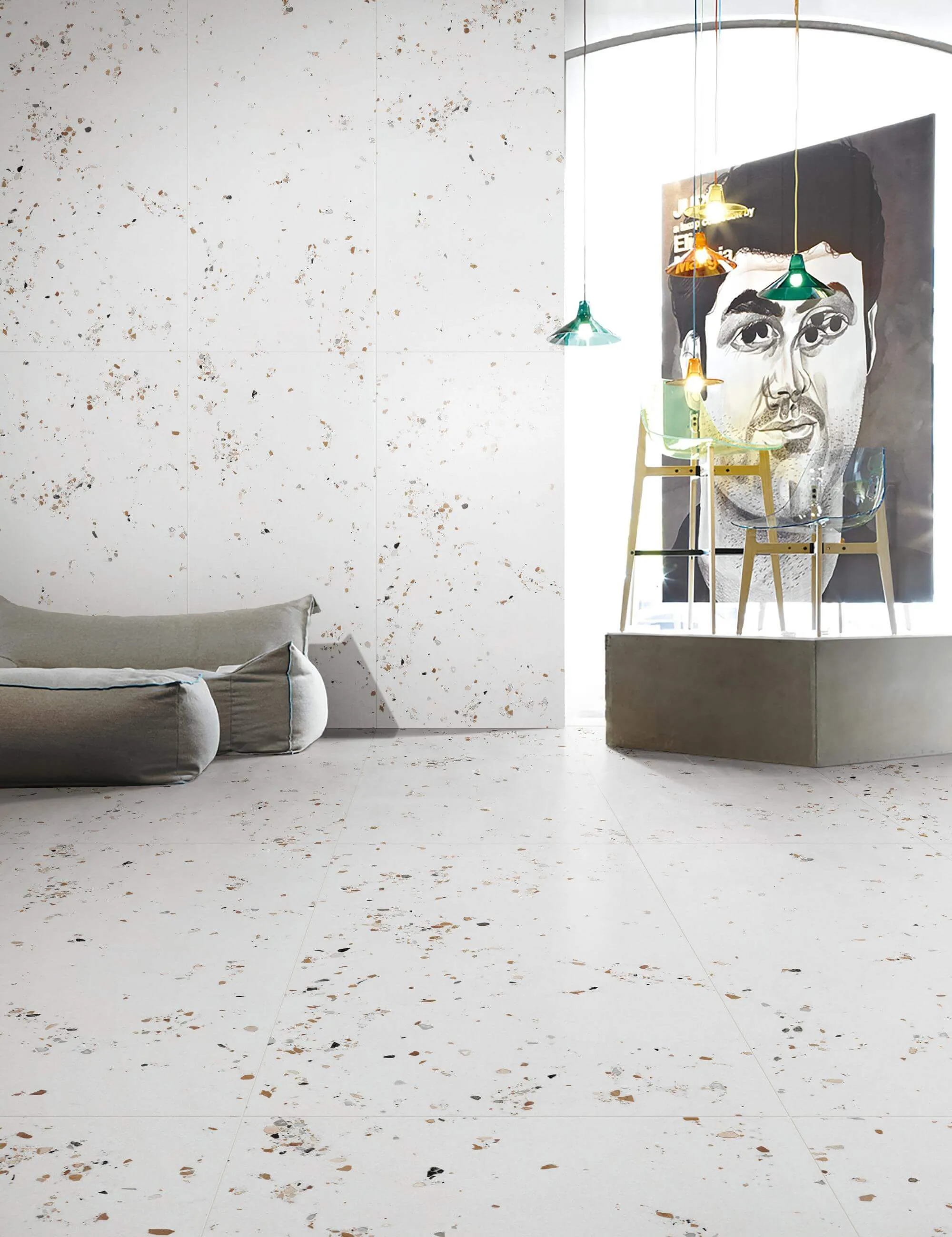 White Terrazzo-Look Wall & Floor Porcelain Tile