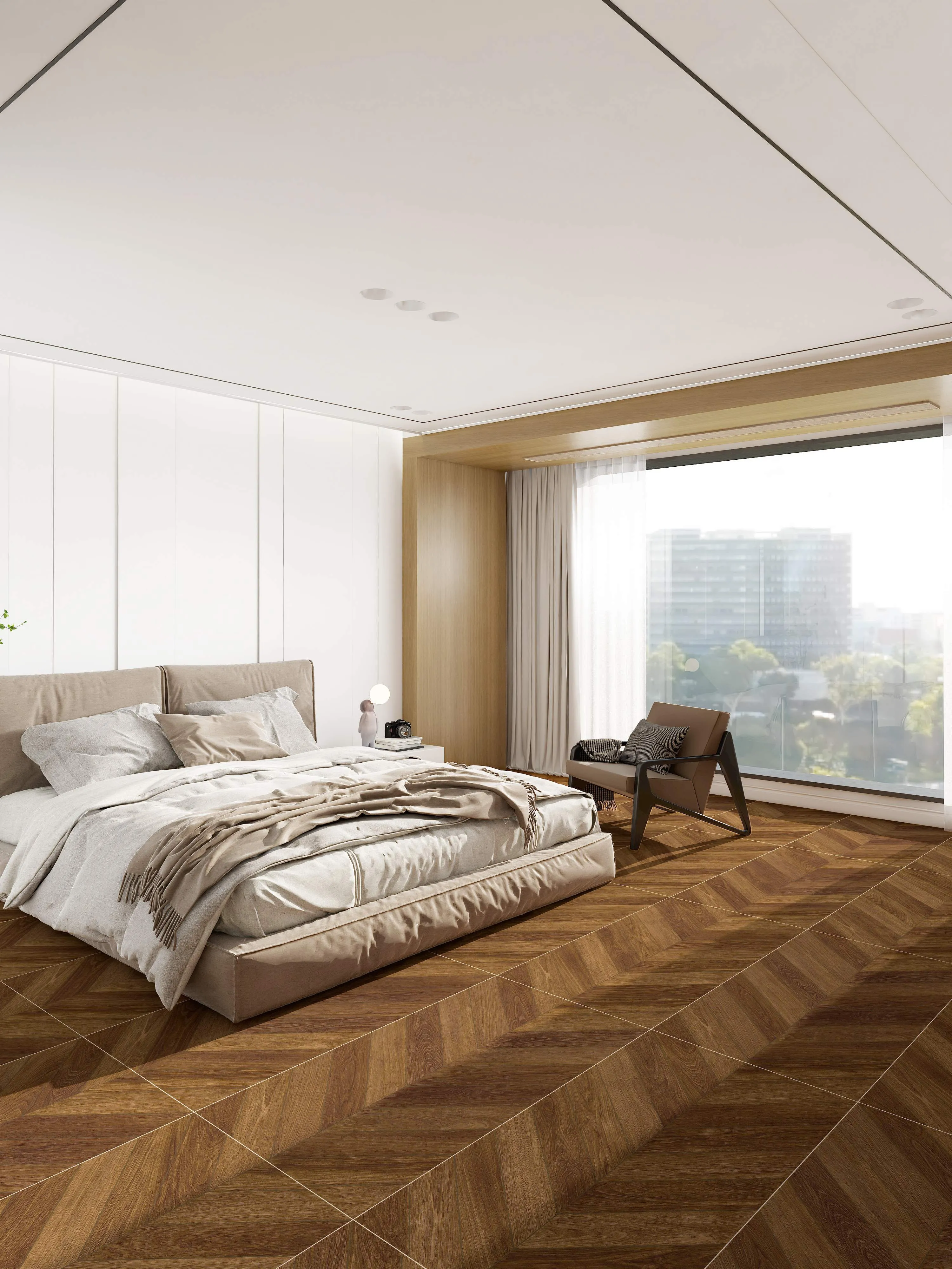 Walnut Brown Chevron Walnut Wood-Look Wall & Floor Porcelain Tile