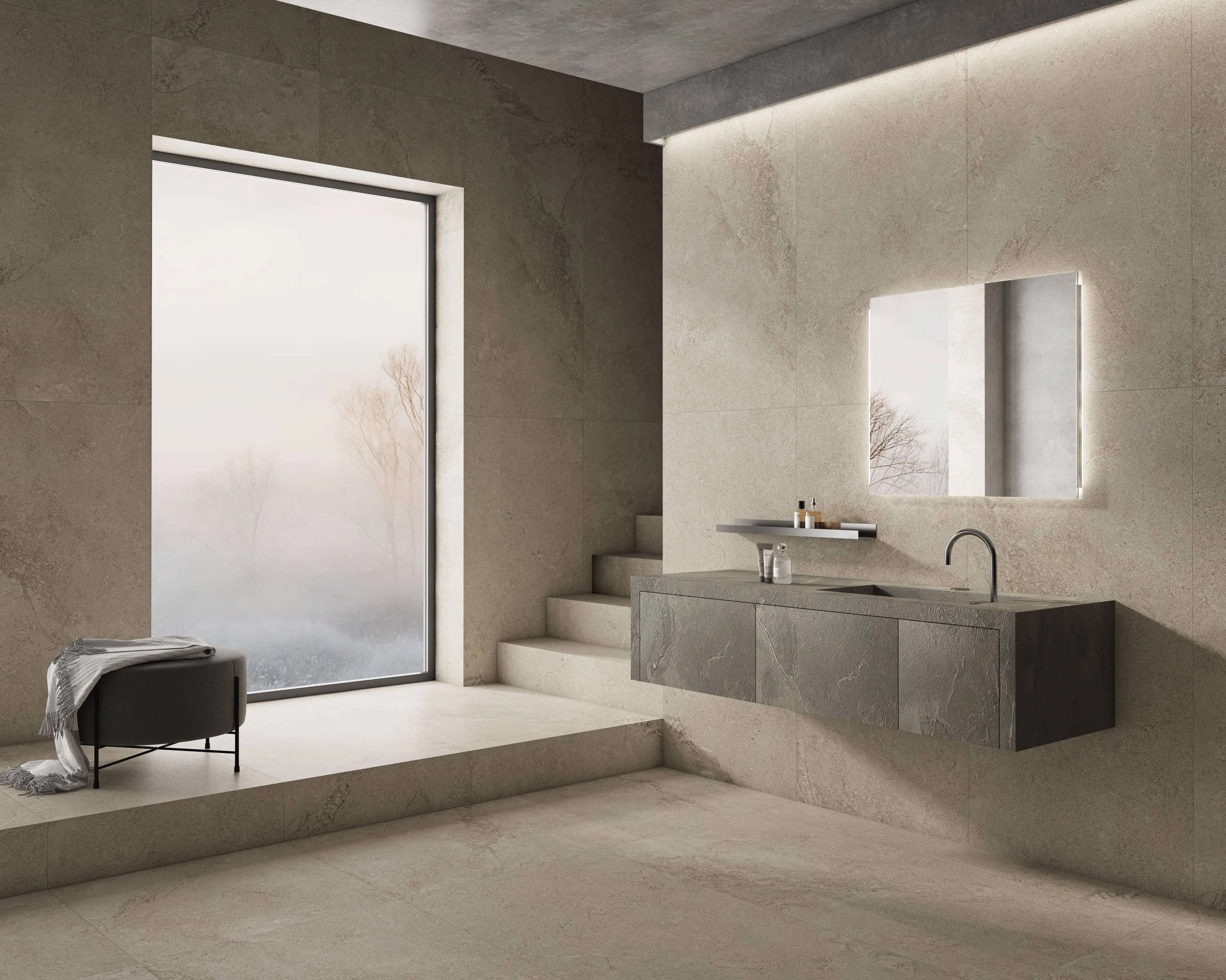 Light Greige Sandstone-Look Porcelain Wall/Floor Tile