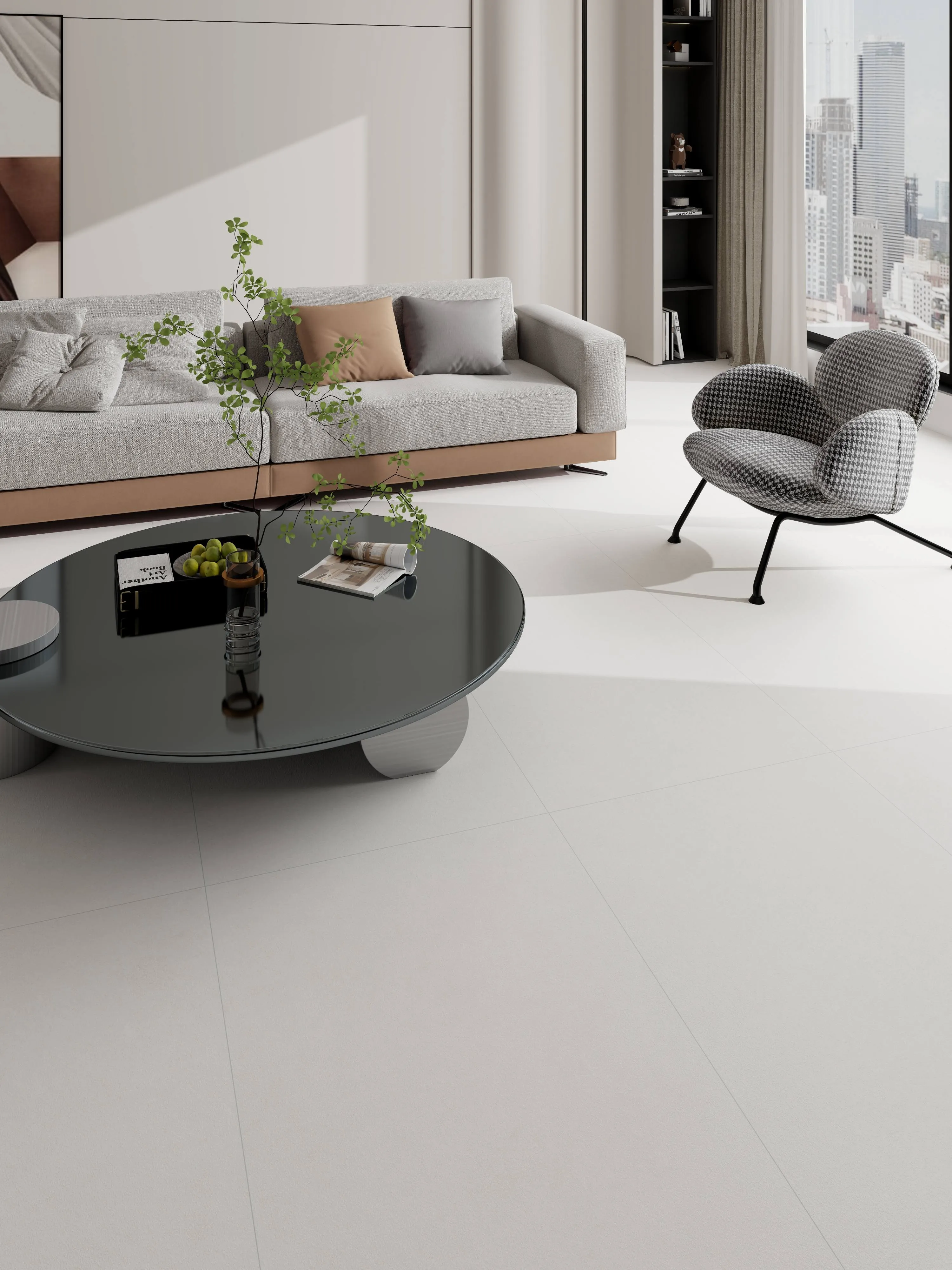 Soft White Limestone-Inspired Cement-Look Porcelain Wall/Floor Tile