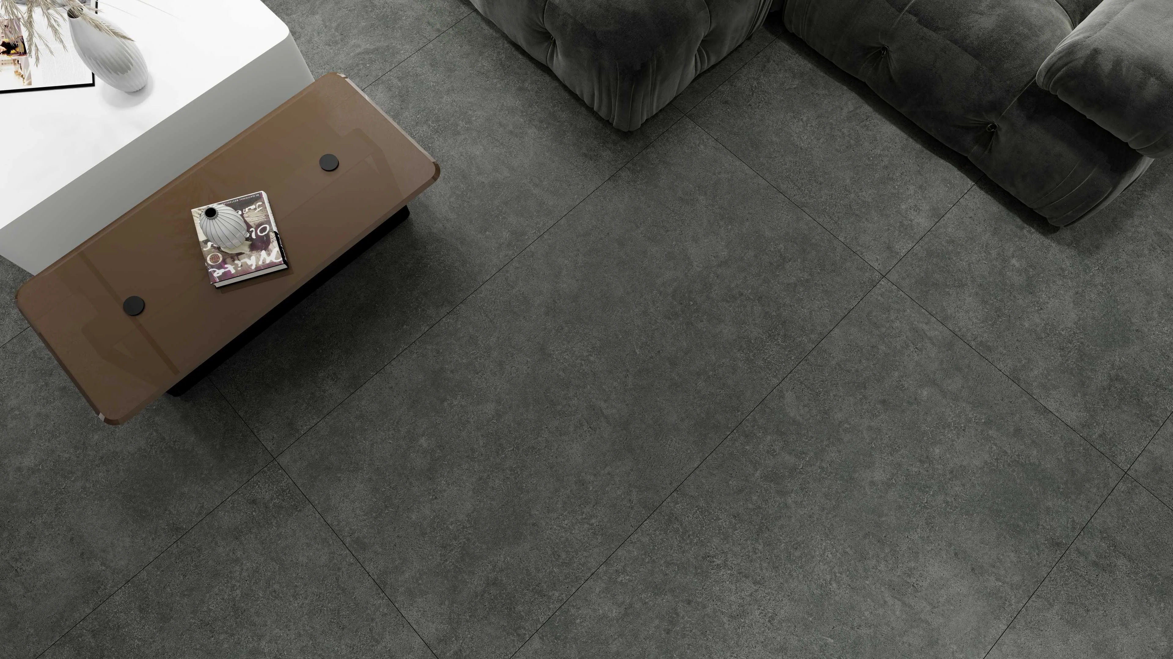 Graphite Grey Limestone-Inspired Cement-Look Porcelain Wall/Floor Tile
