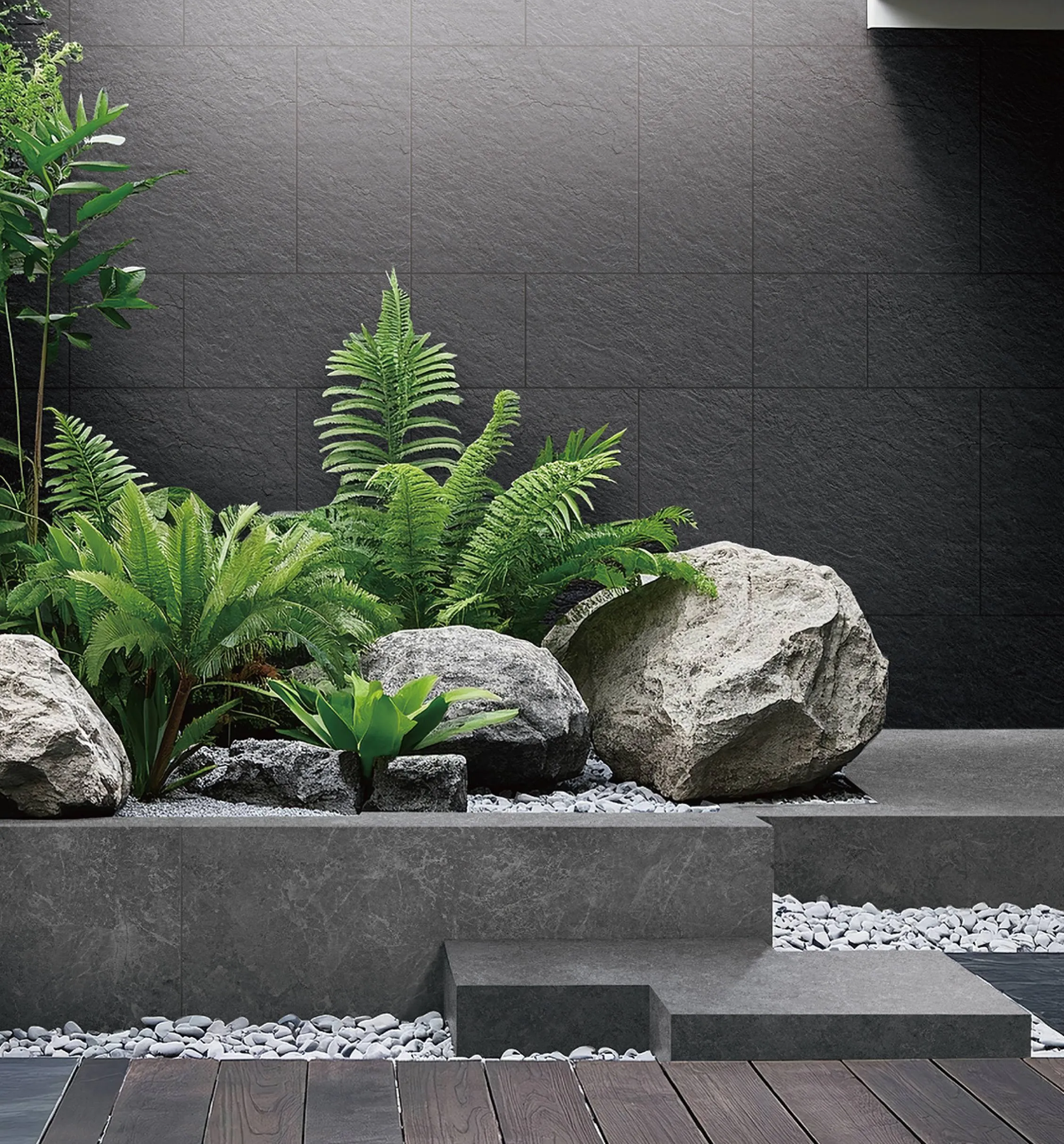 Charcoal Black Slate Stone-Look Porcelain Tile for Outdoor Wall and Floor