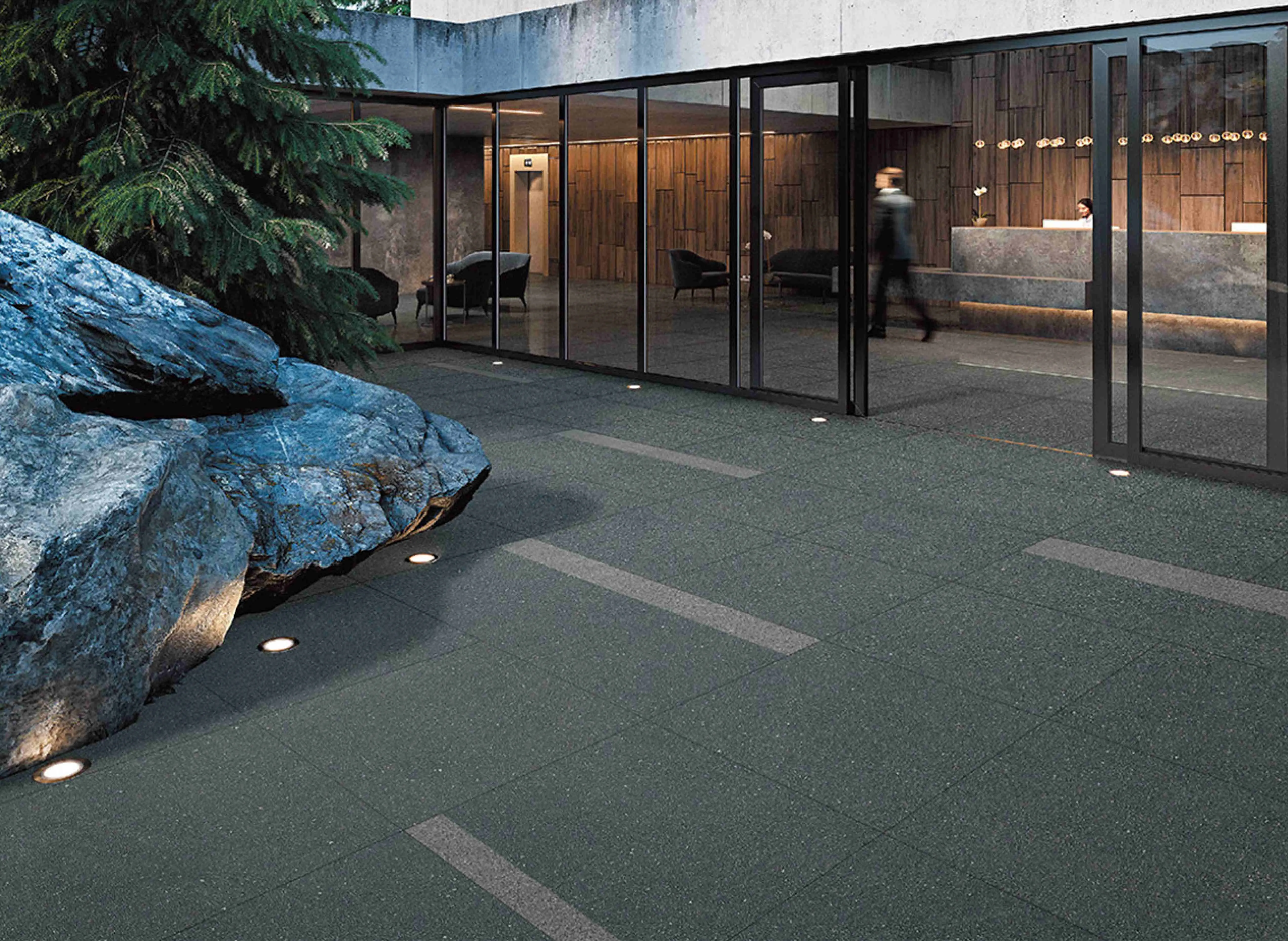 Charcoal Grey Basalt Stone-Look Outdoor Porcelain Pavers for Wall and Floor