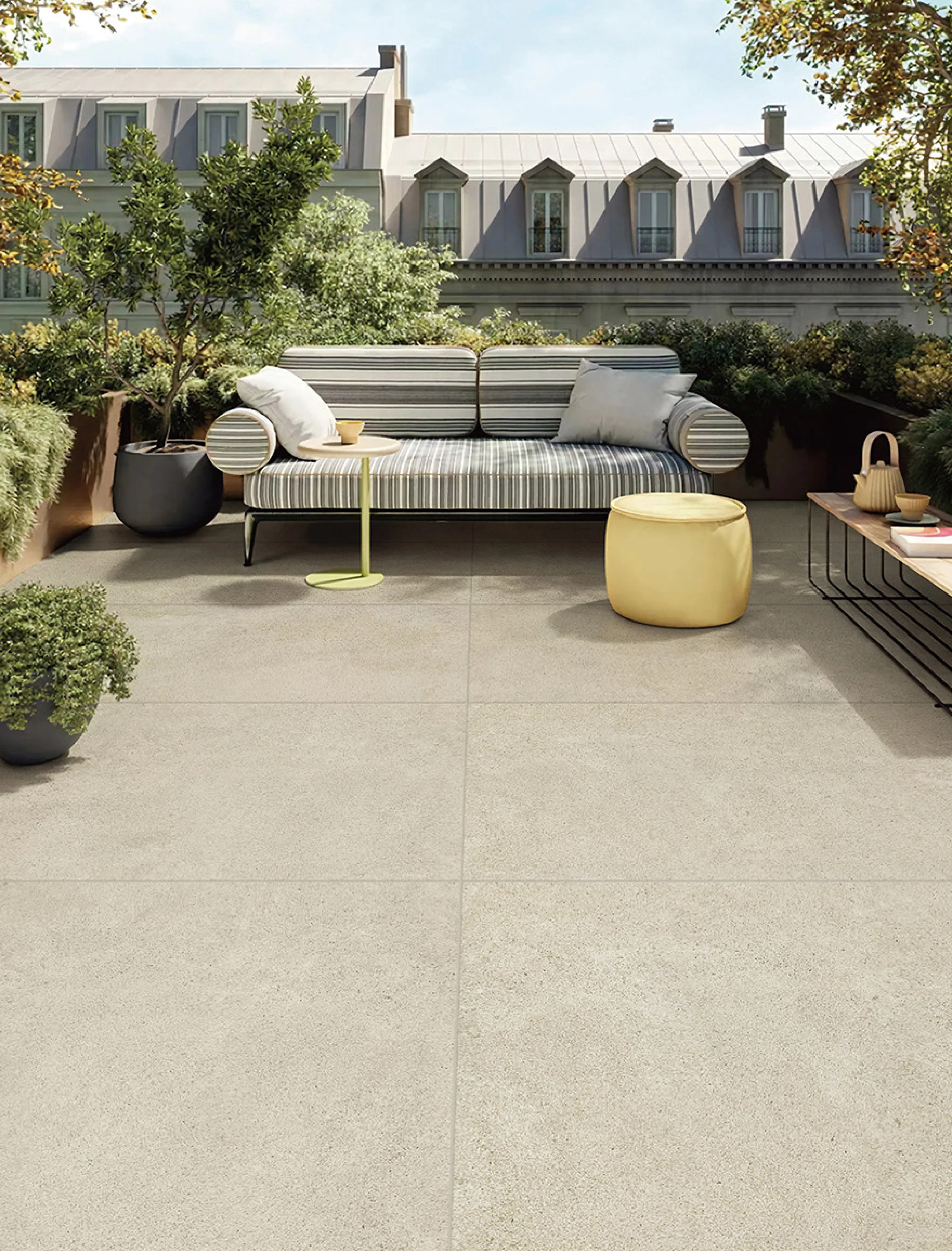 Warm Greige Sandstone Stone-Look Outdoor Porcelain Pavers for Wall and Floor