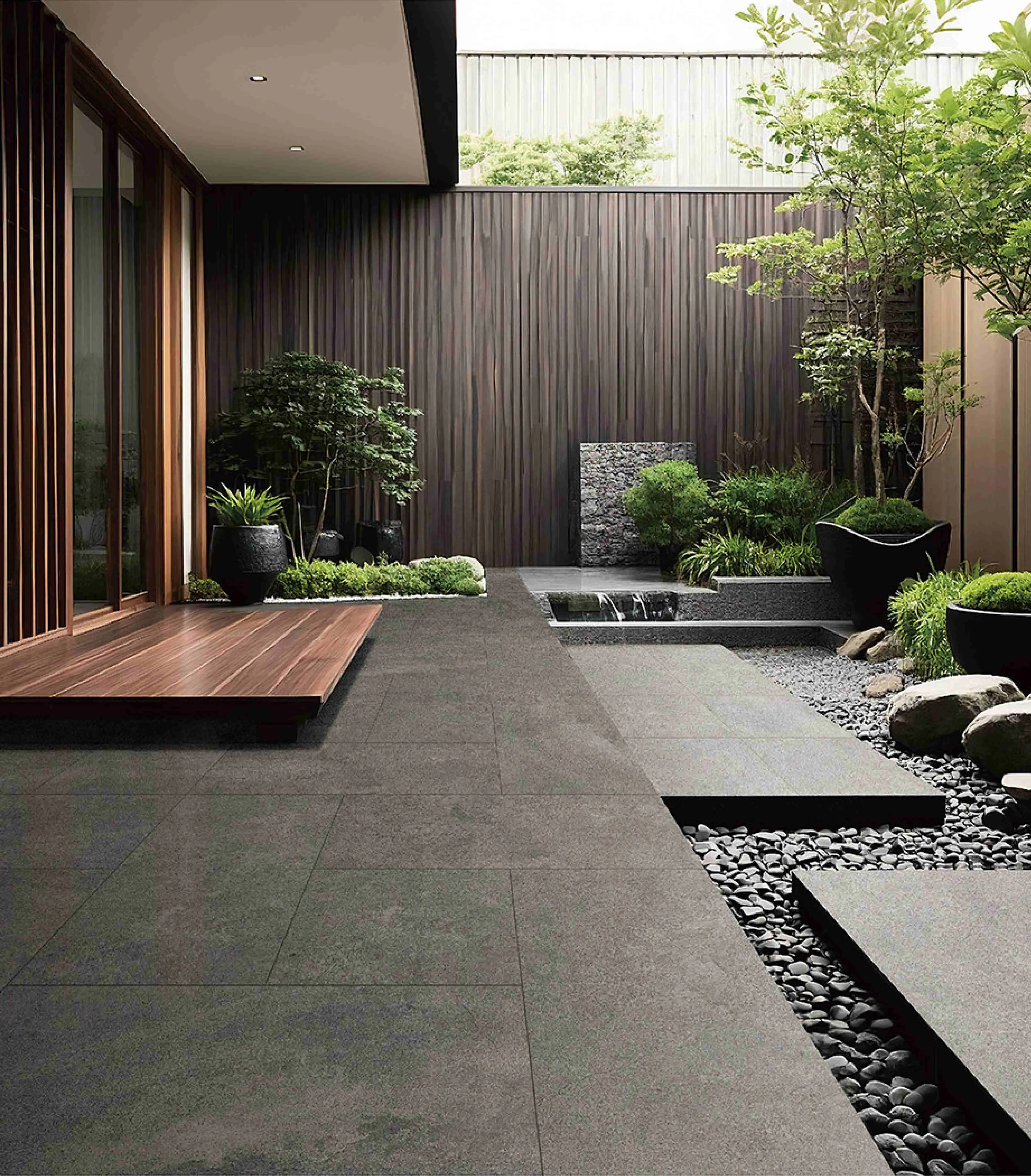 Charcoal Grey Bluestone-Look Outdoor Porcelain Pavers for Wall and Floor