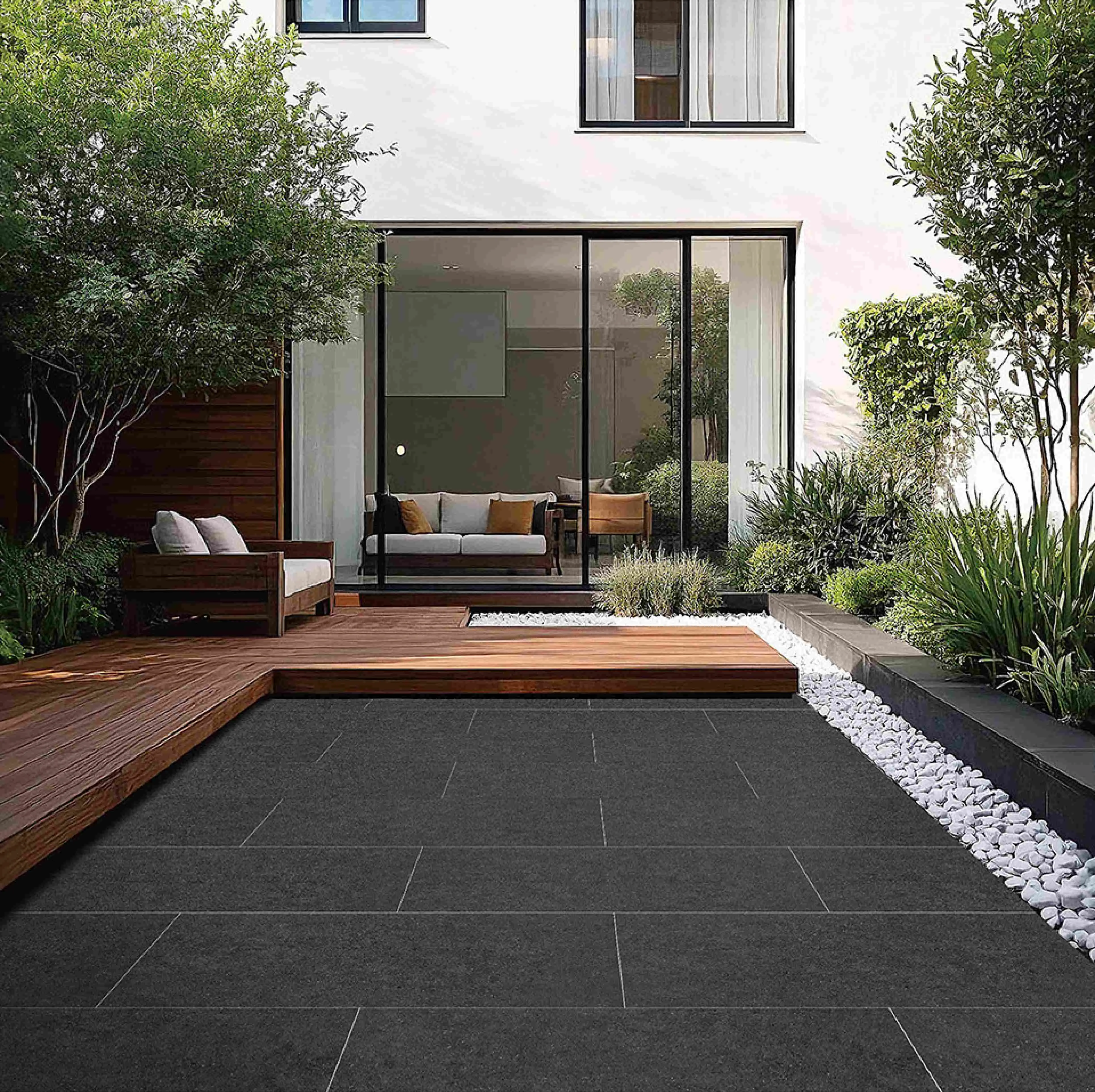 Charcoal Black Fossil Limestone Stone-Look Outdoor Porcelain Pavers for Wall and Floor