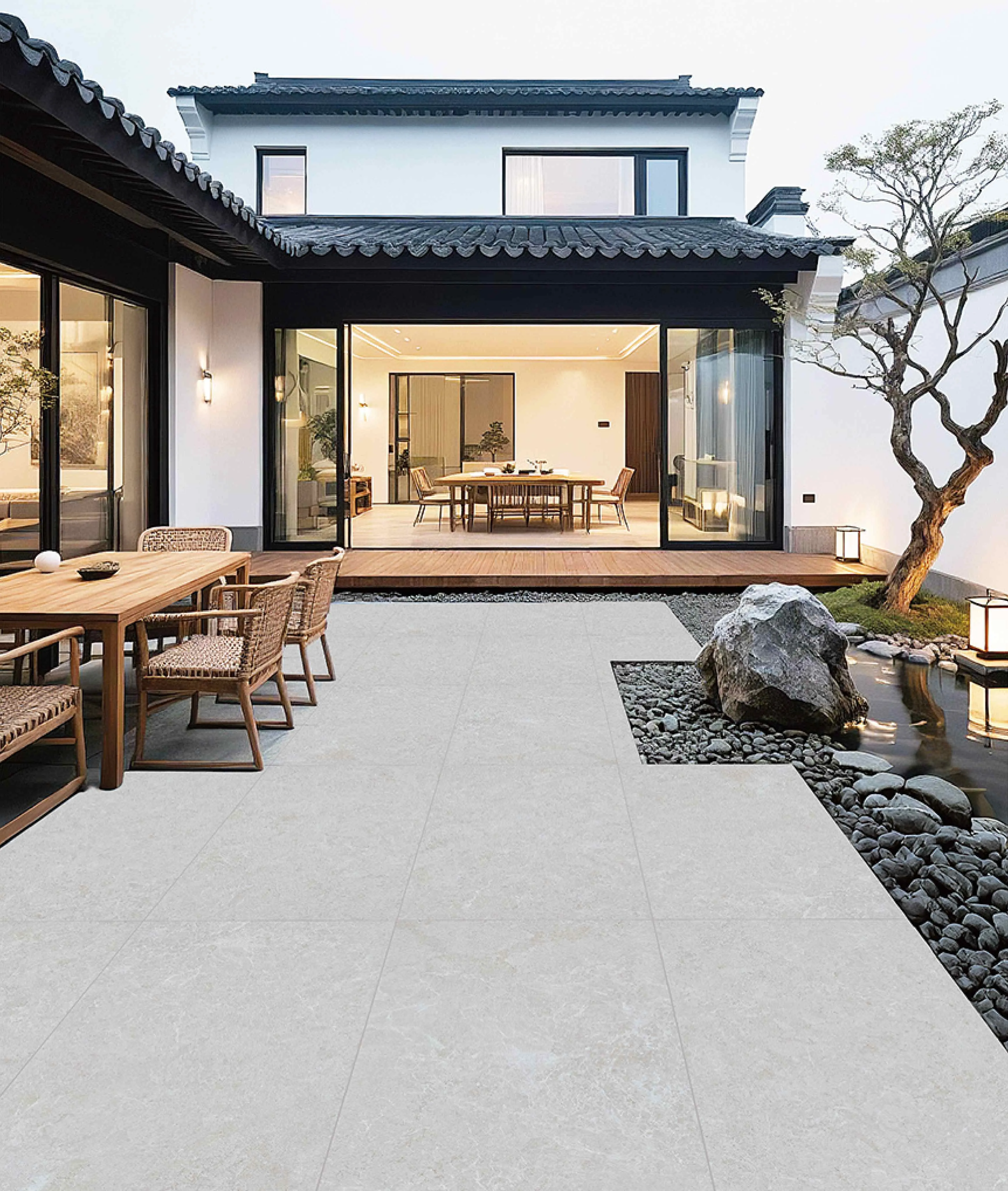 Light Greige Fossil Limestone Stone-Look Outdoor Porcelain Pavers for Wall and Floor