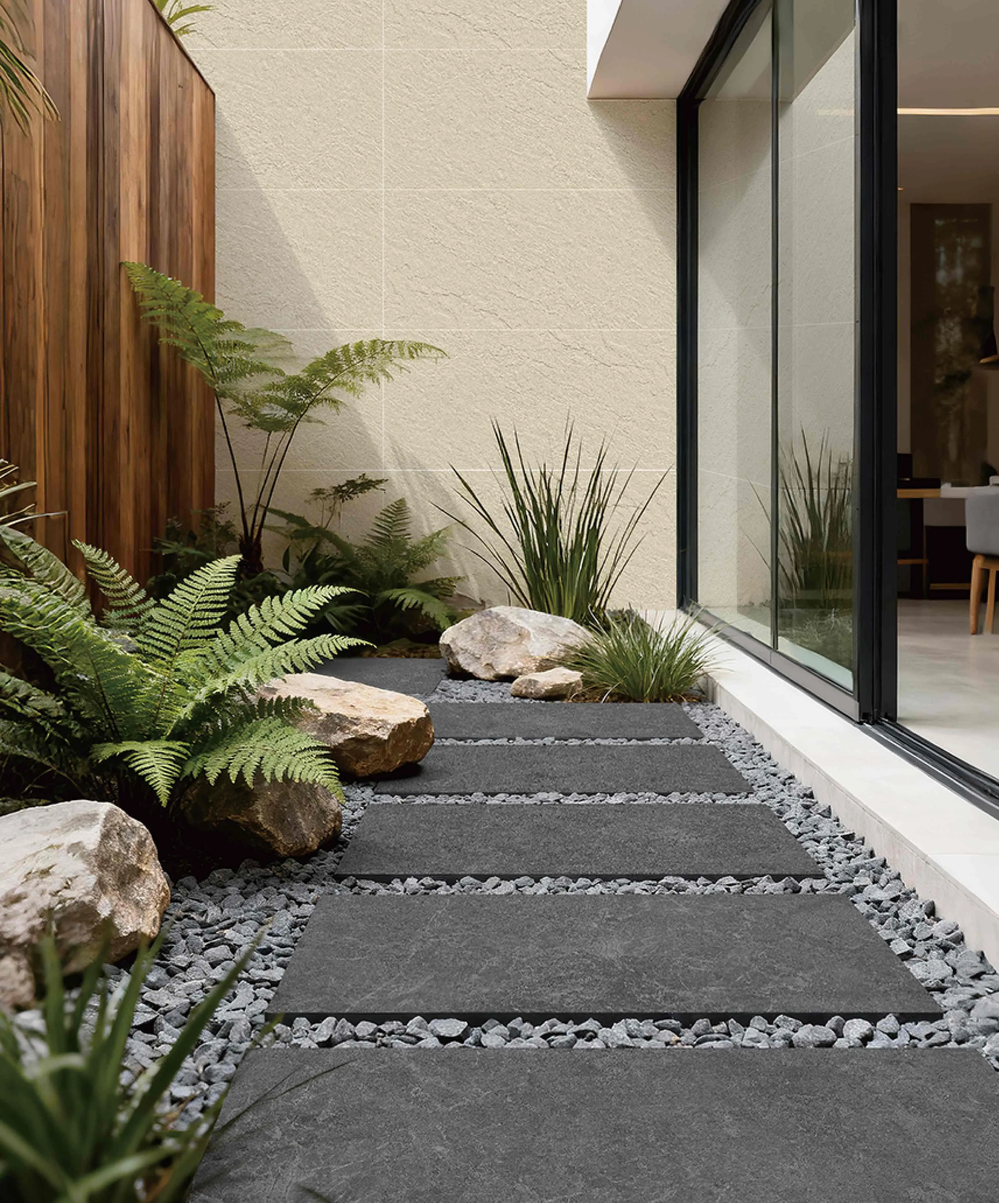 Charcoal Grey Slate Stone-Look Outdoor Porcelain Pavers for Wall and Floor