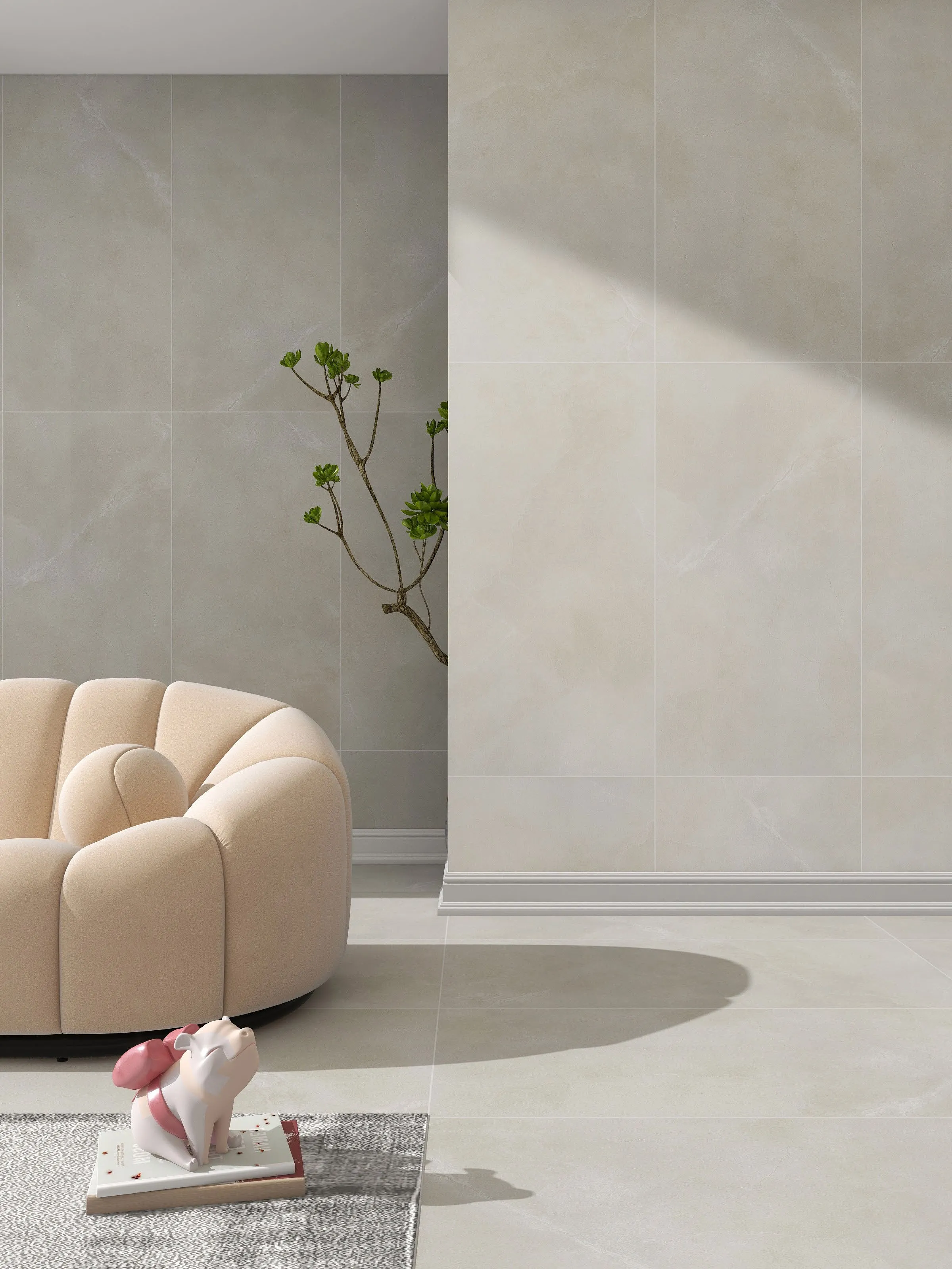 Light Greige Limestone-Look Porcelain Wall/Floor Tile
