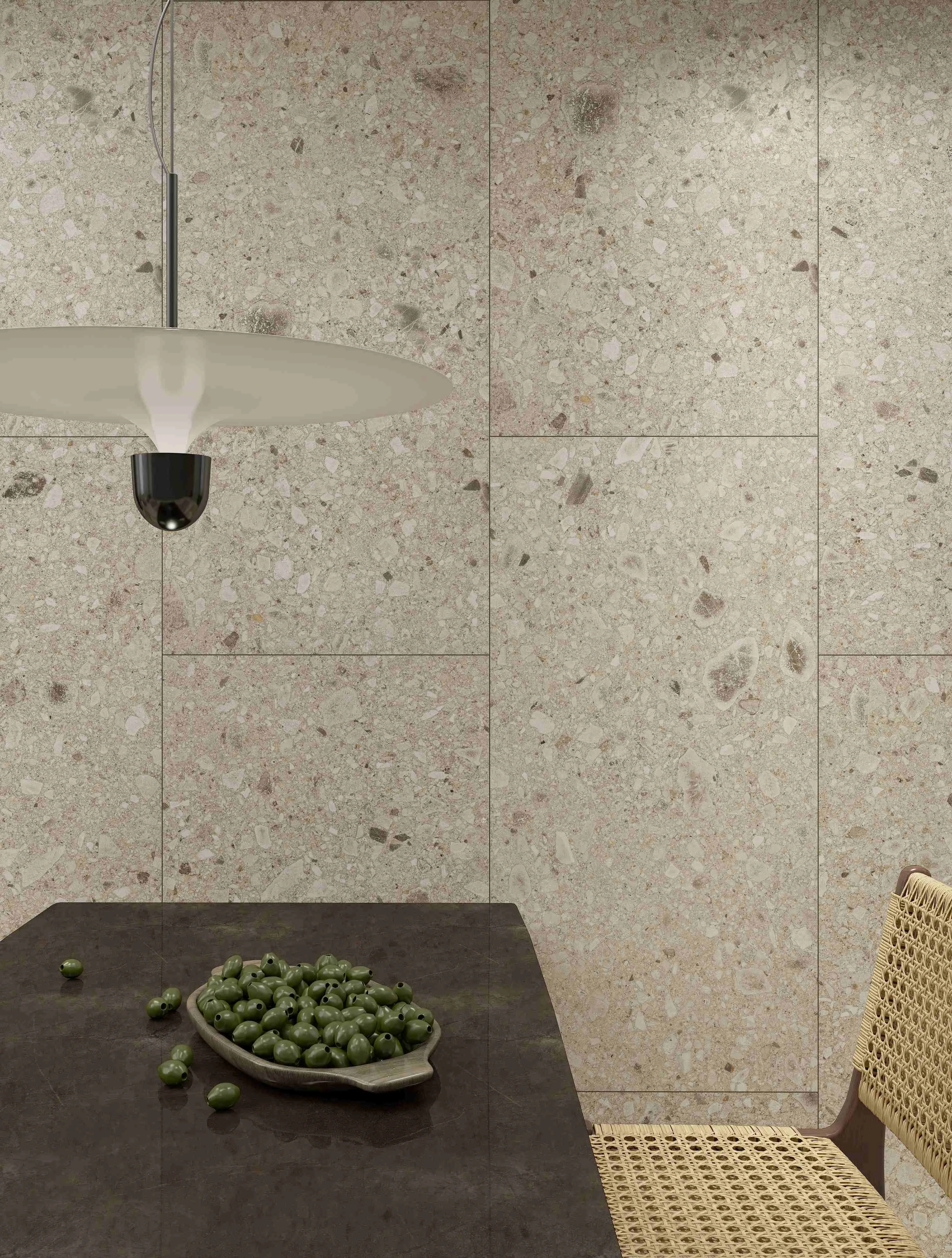 Warm Beige Breccia Stone Terrazzo-Look Porcelain Wall/Floor Tile