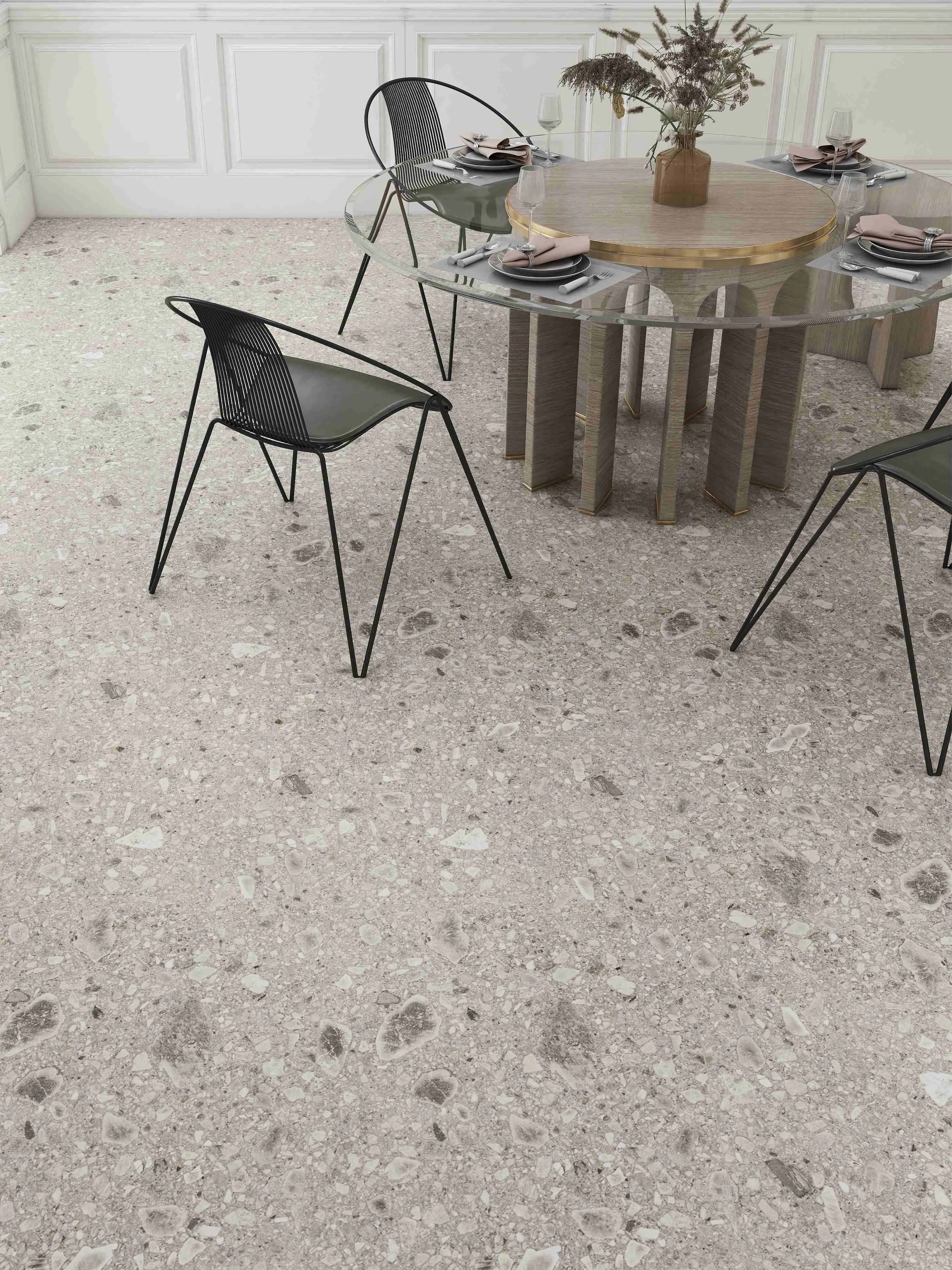 Smoky Grey Breccia Stone Terrazzo-Look Porcelain Wall/Floor Tile