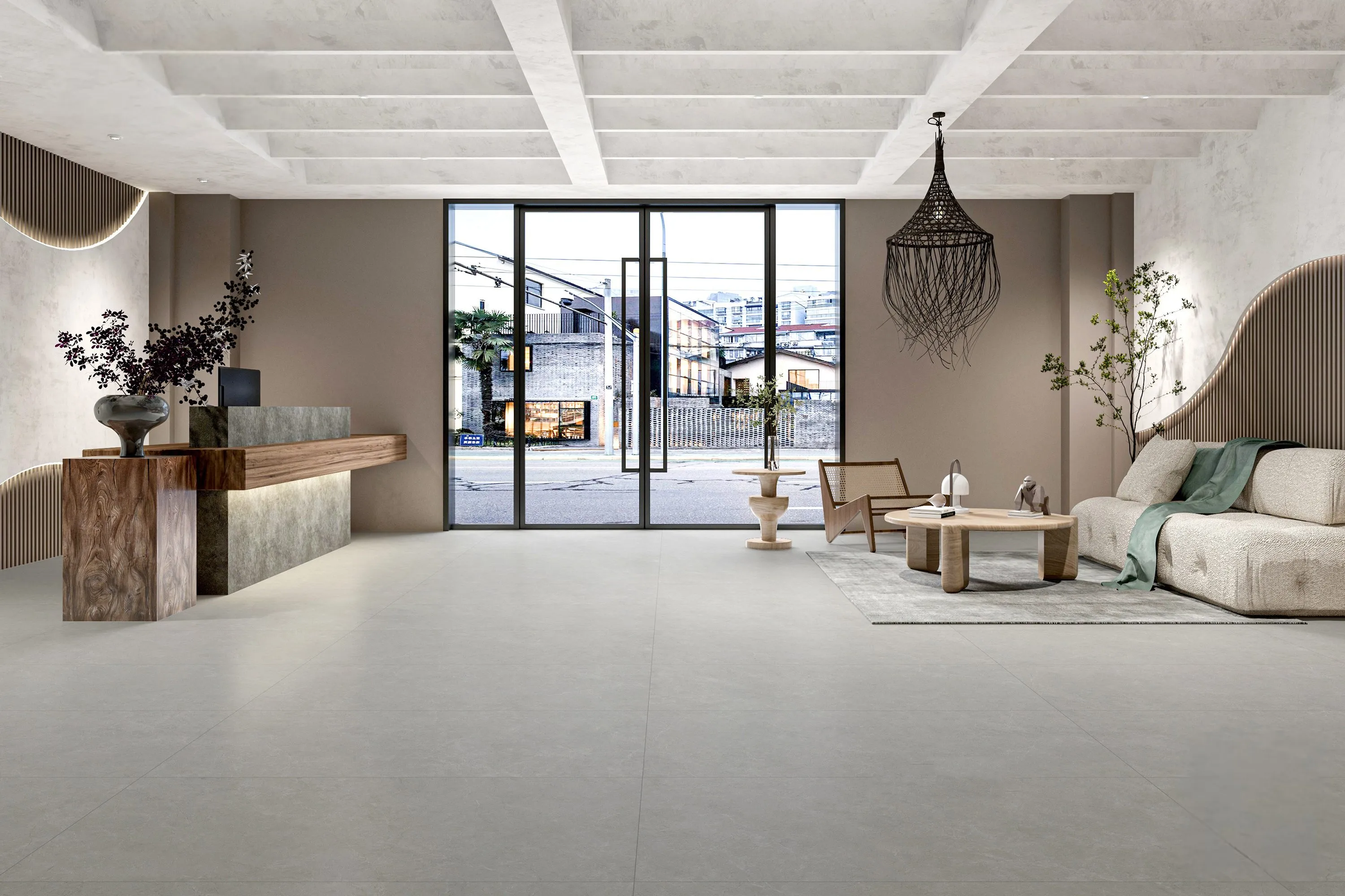 Light Cool Grey Sandstone-Look Porcelain Wall/Floor Tile