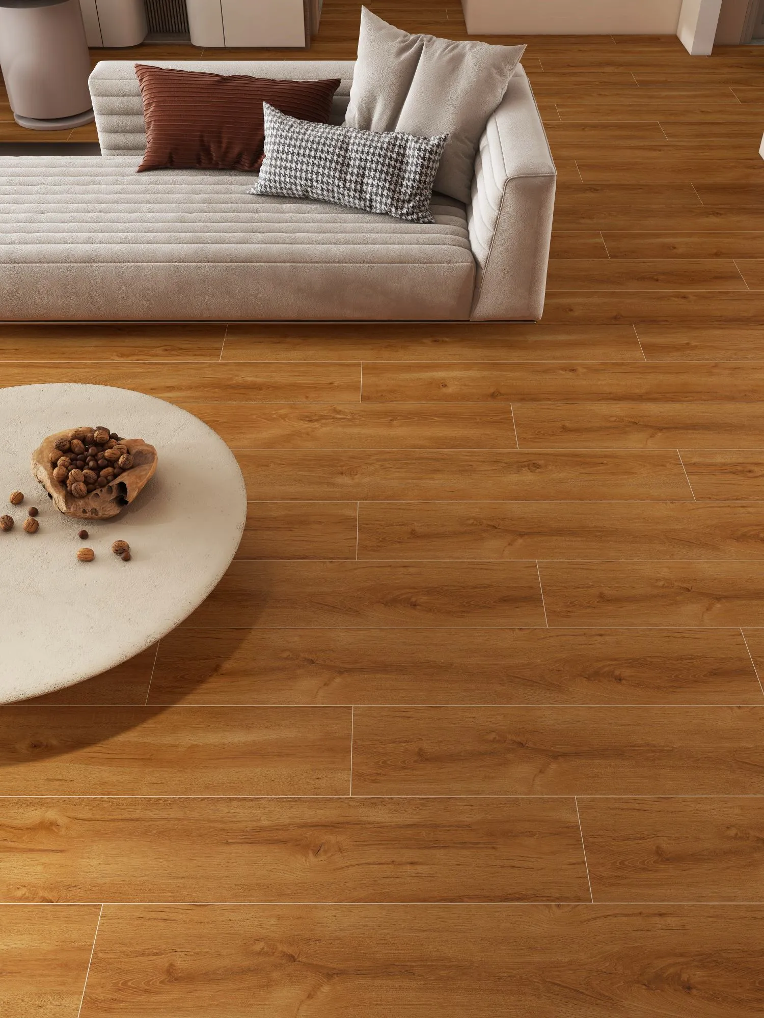 Amber Brown Knotty Oak Wood-Look Porcelain Tile for Wall and Floor