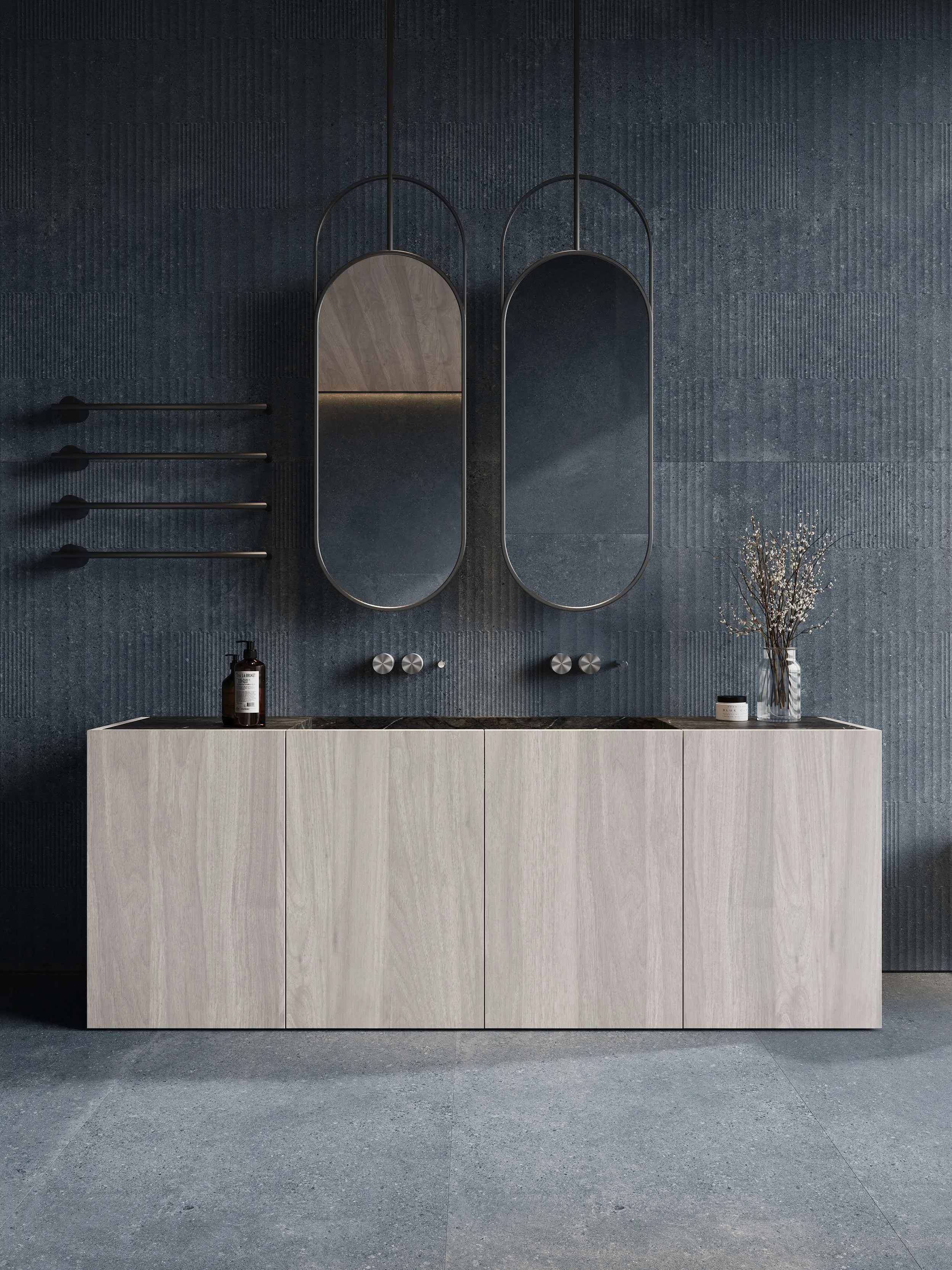 Deep Blue Grey Basalt Cement-Look Porcelain Wall/Floor Tile