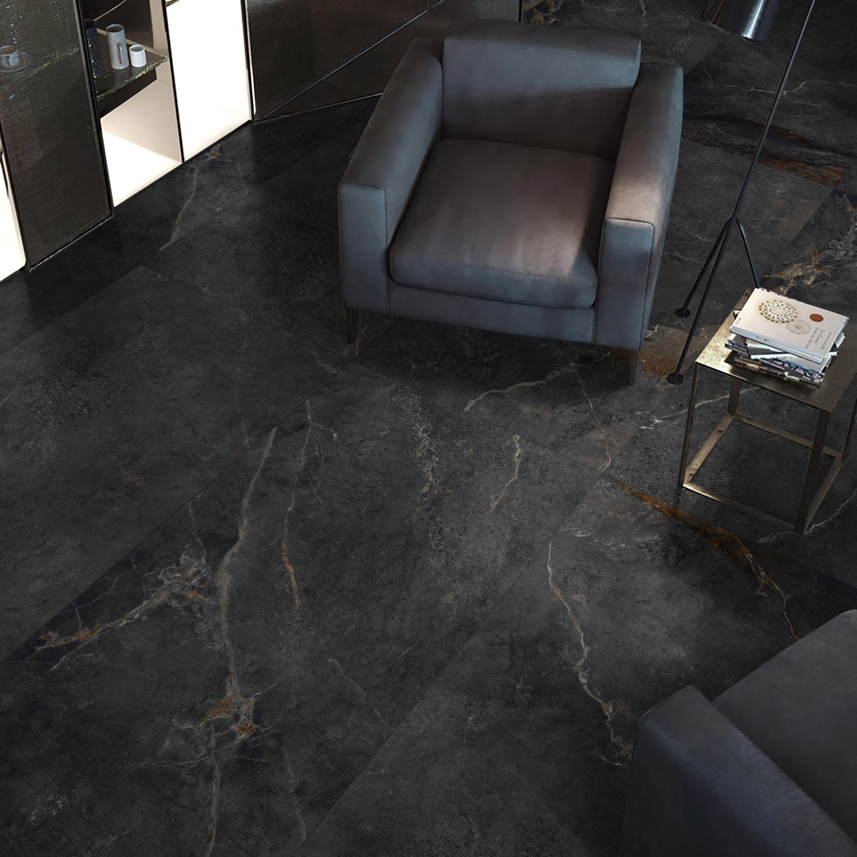 Volcanic Black Sandstone-Look Porcelain Wall/Floor Tile