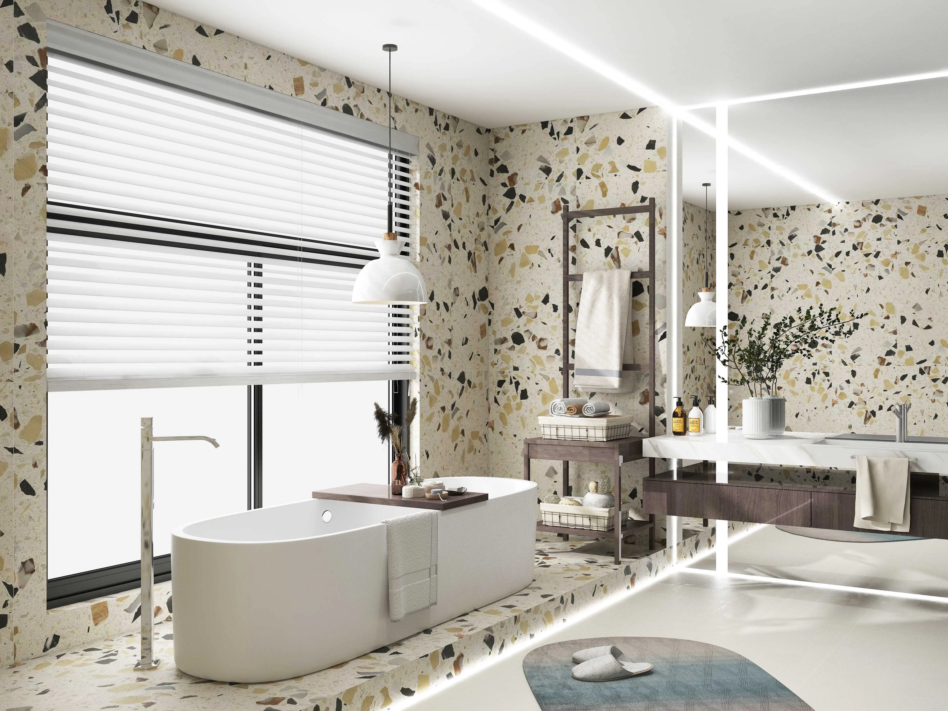 Warm Ivory Marble Stone Terrazzo-Look Porcelain Wall/Floor Tile