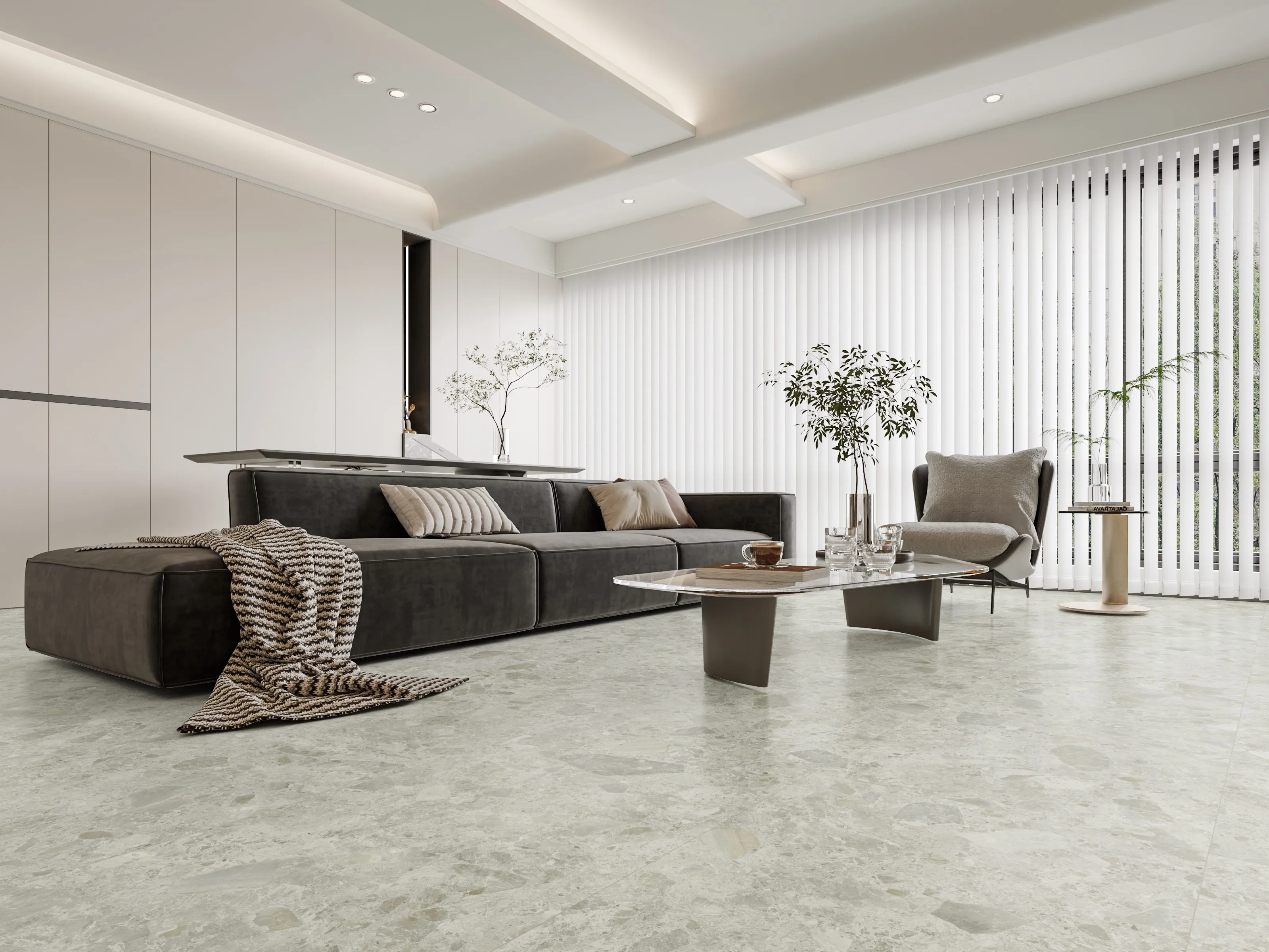 Light Sage Green Jade Stone Terrazzo-Look Porcelain Wall/Floor Tile