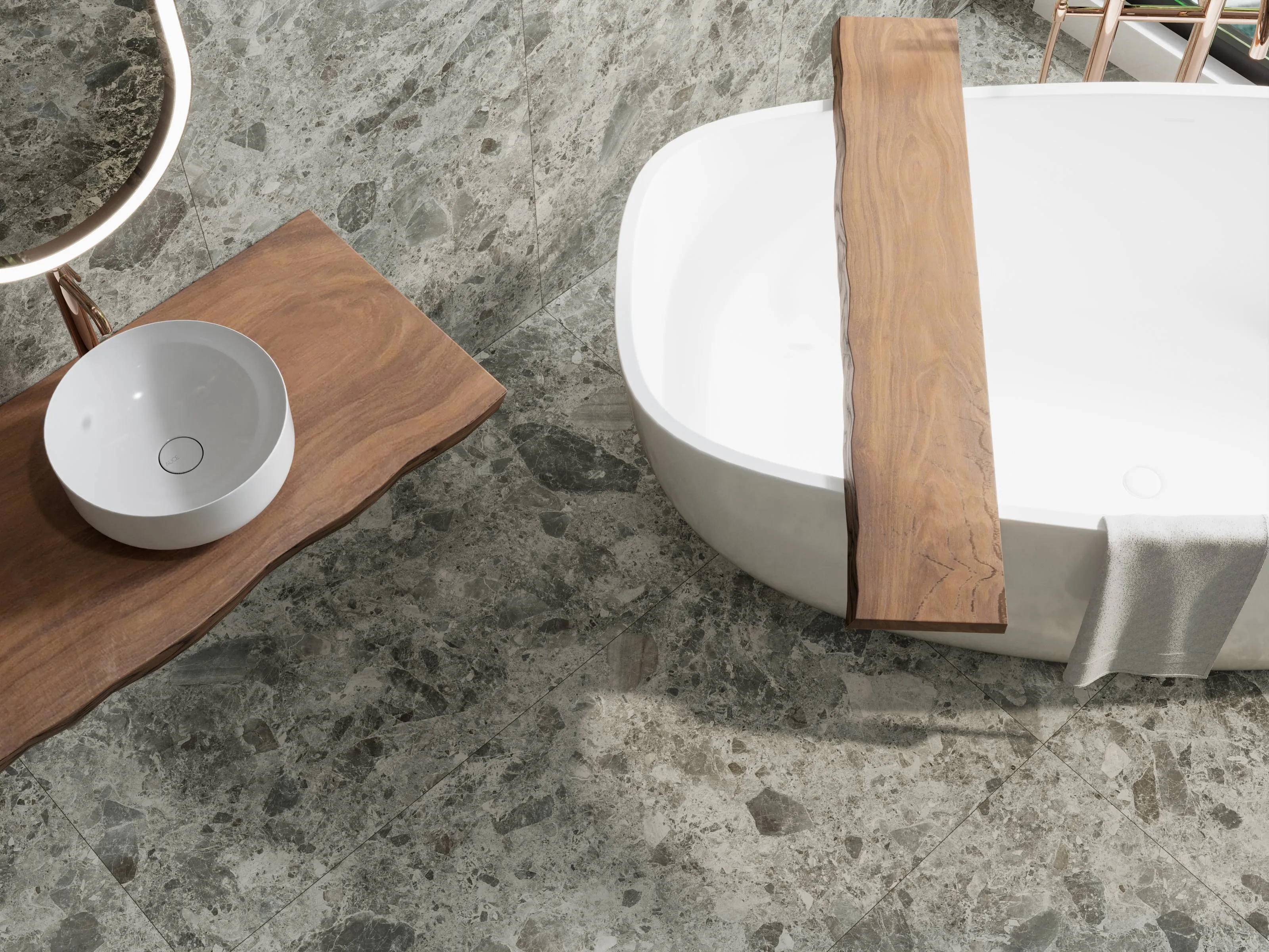 Charcoal Grey Breccia Stone Terrazzo-Look Porcelain Wall/Floor Tile