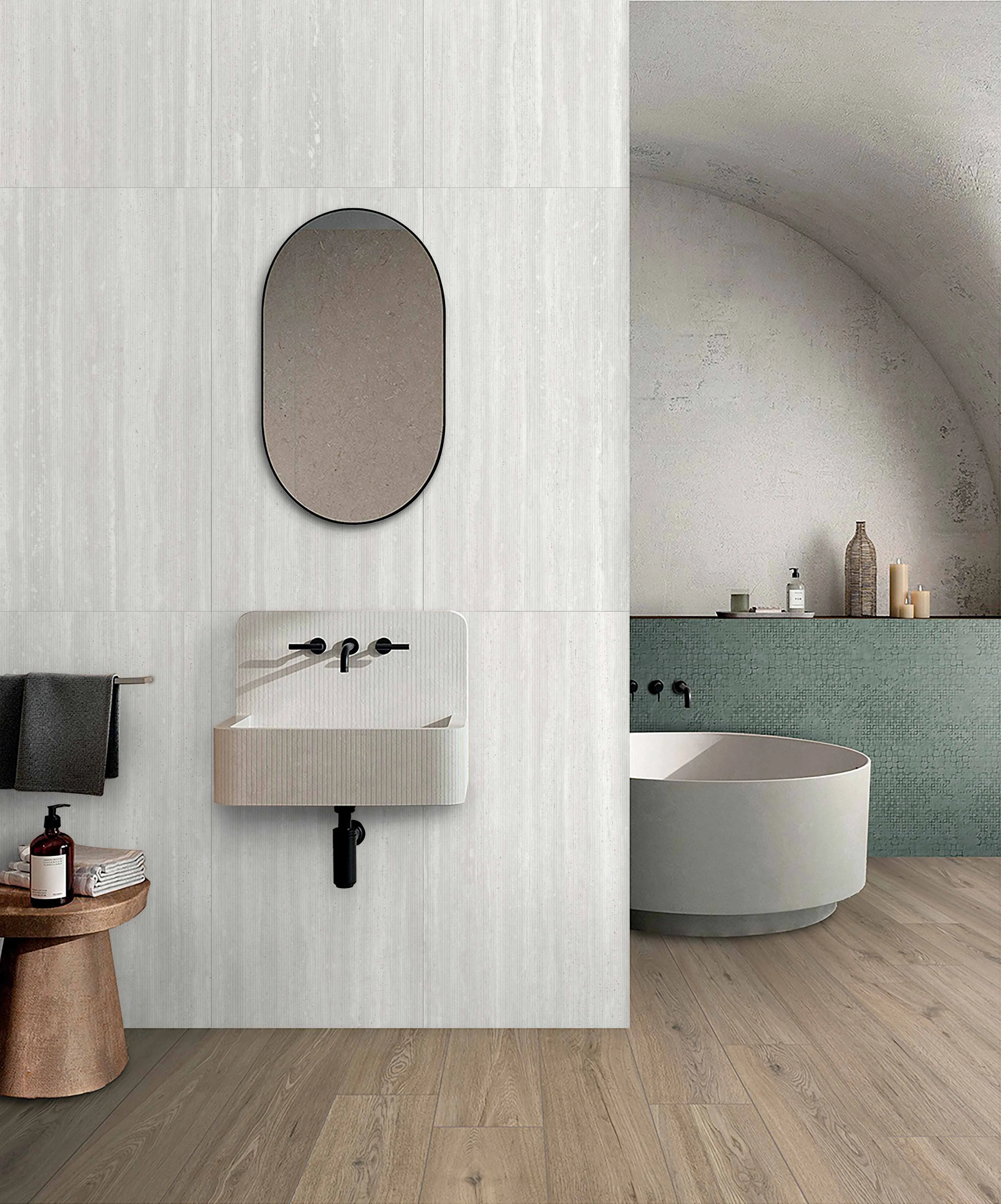 Ivory White Travertine-Look Porcelain Tile for Wall and Floor