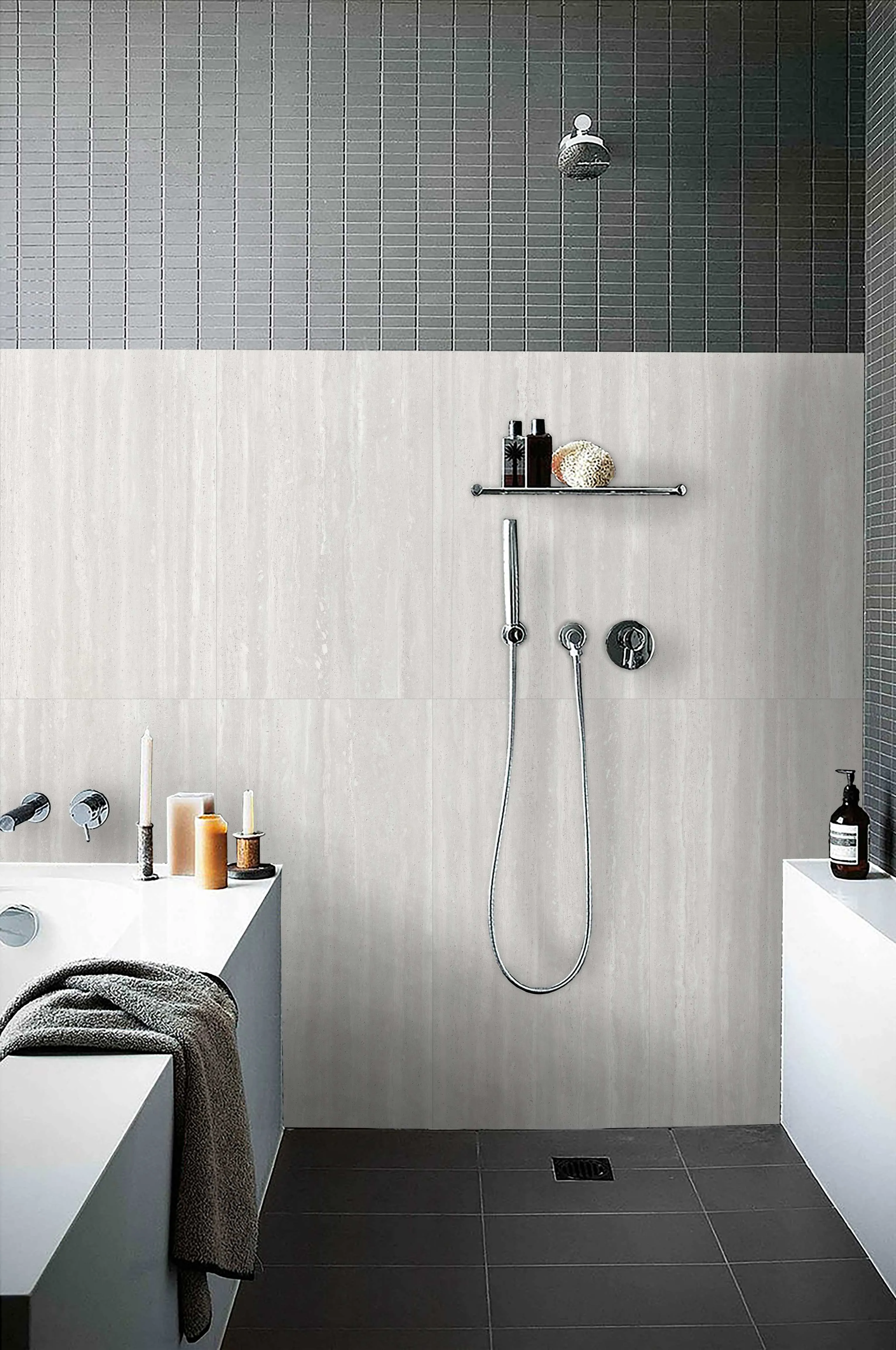 Snow White Travertine-Look Porcelain Tile for Wall and Floor