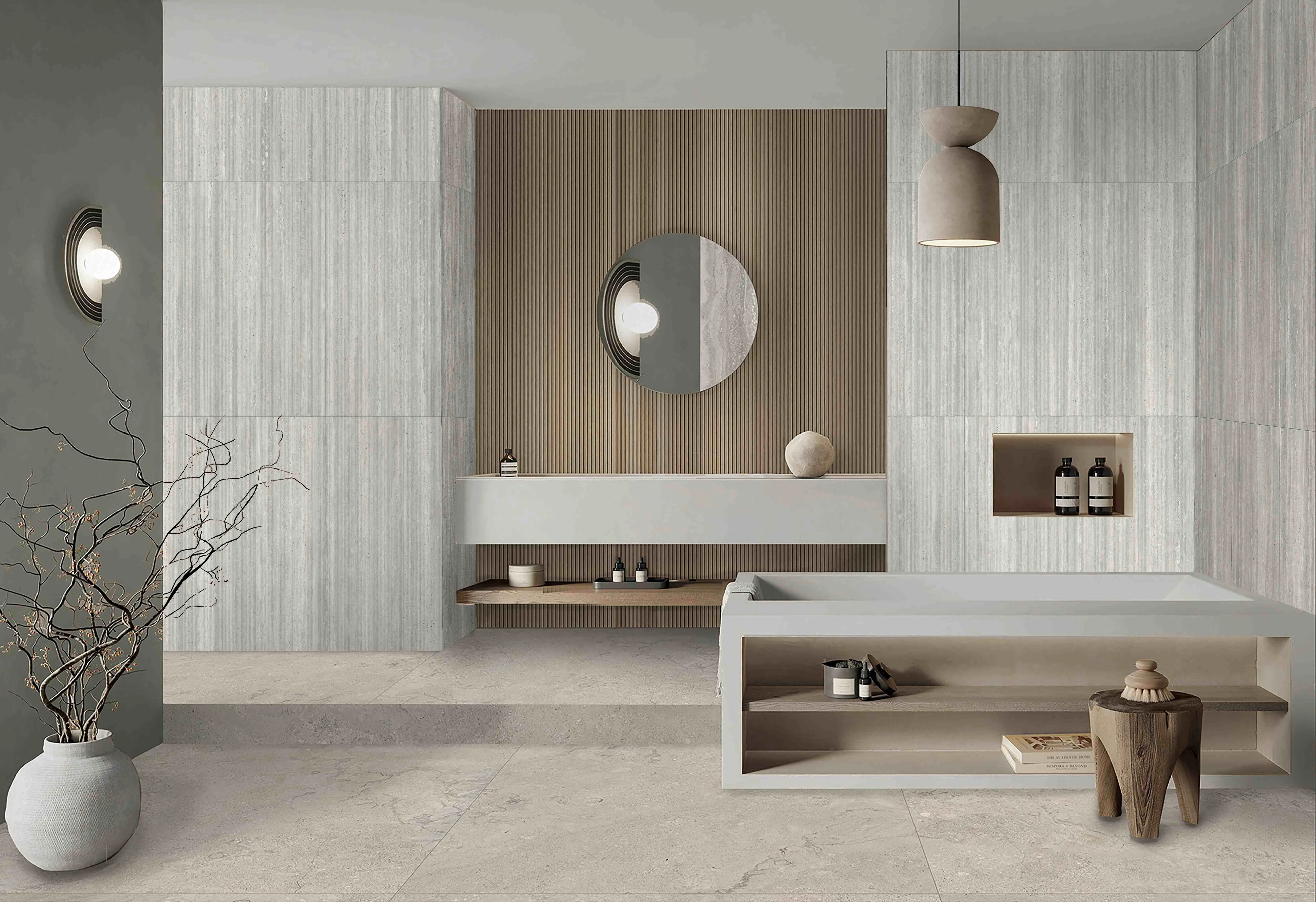 Pearl Grey Travertine-Look Porcelain Tile for Wall and Floor