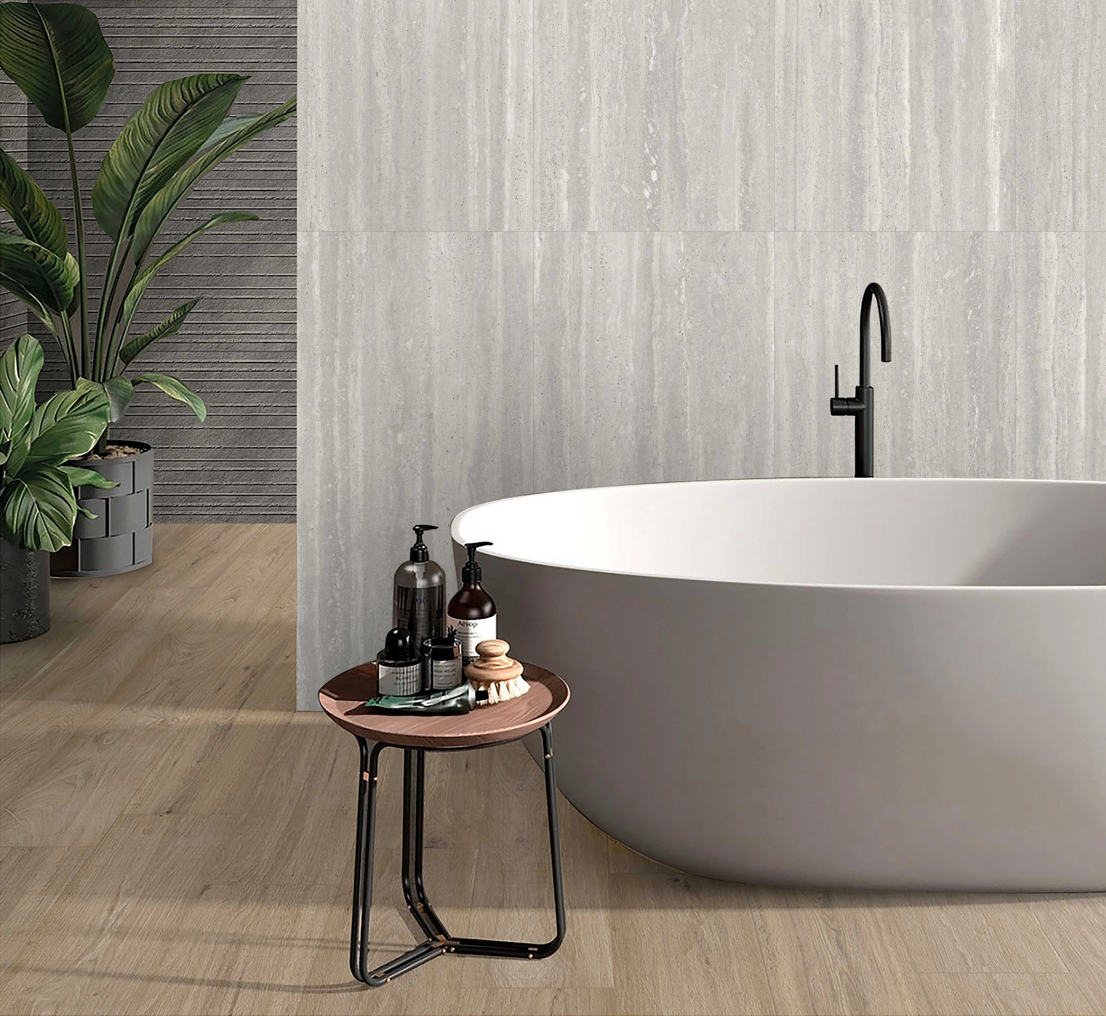 Silver Grey Travertine-Look Porcelain Tile for Wall and Floor