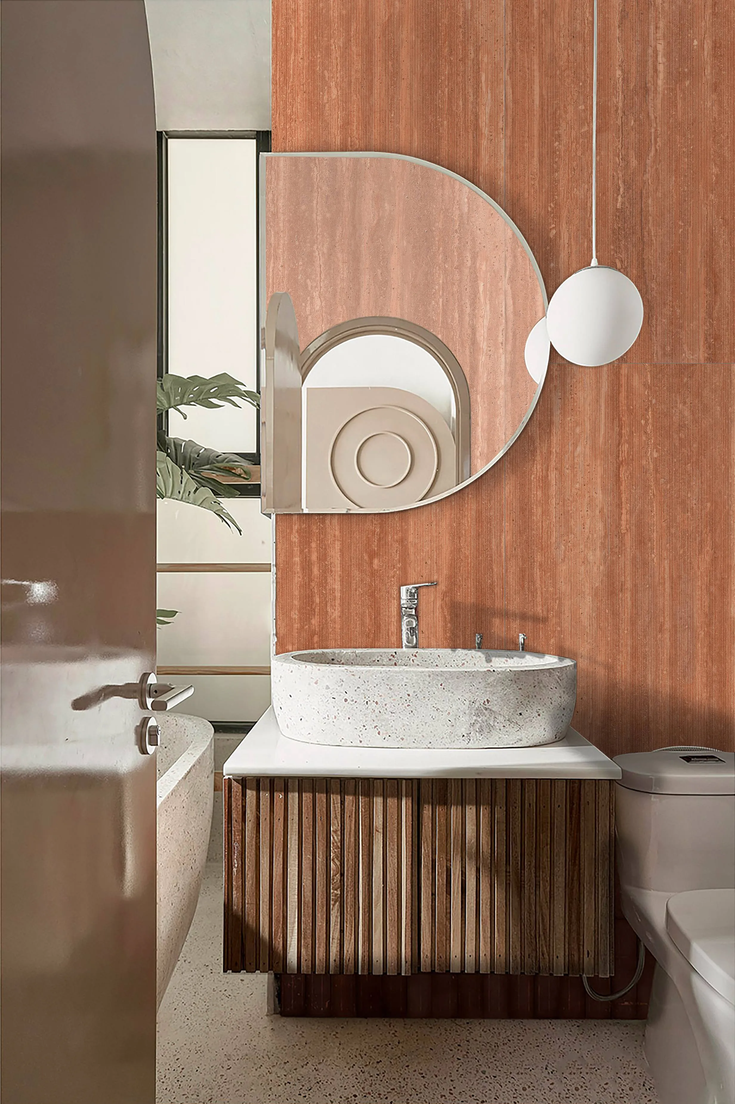 Terracotta Red Travertine-Look Porcelain Tile for Wall and Floor