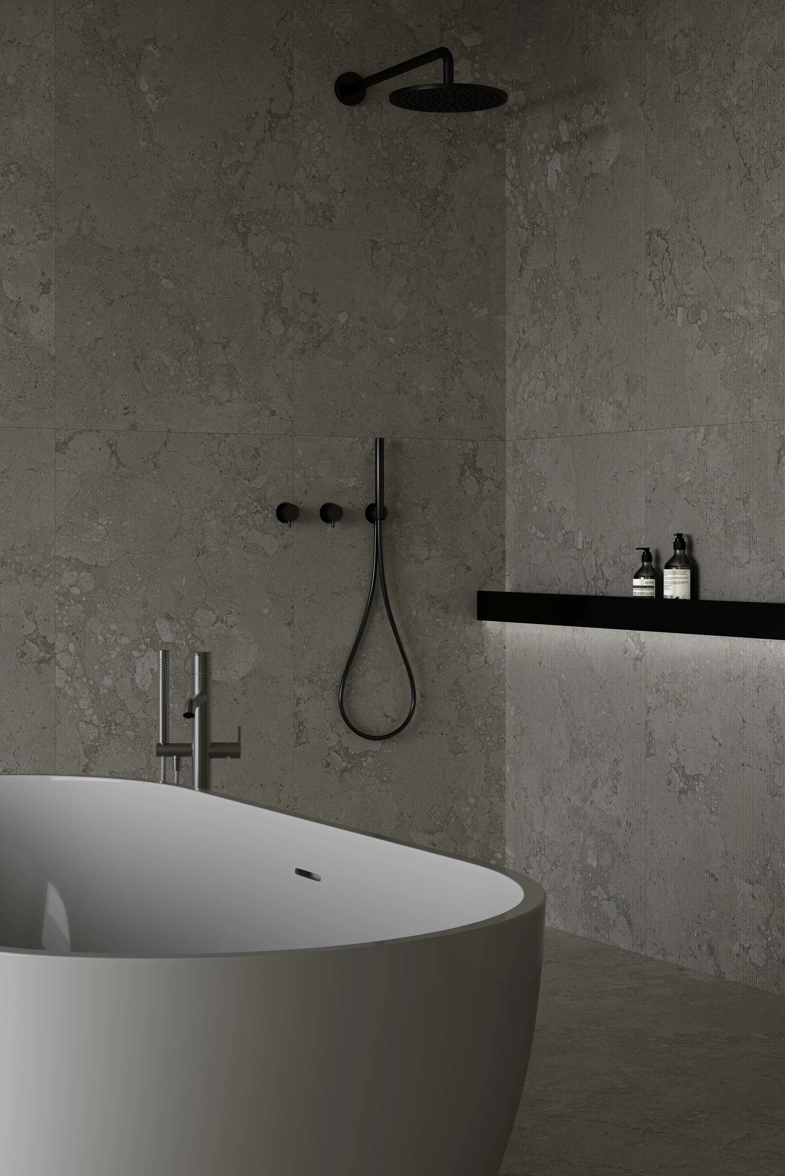 Soft Ivory Greige Fossil-Look Porcelain Tile for Wall and Floor